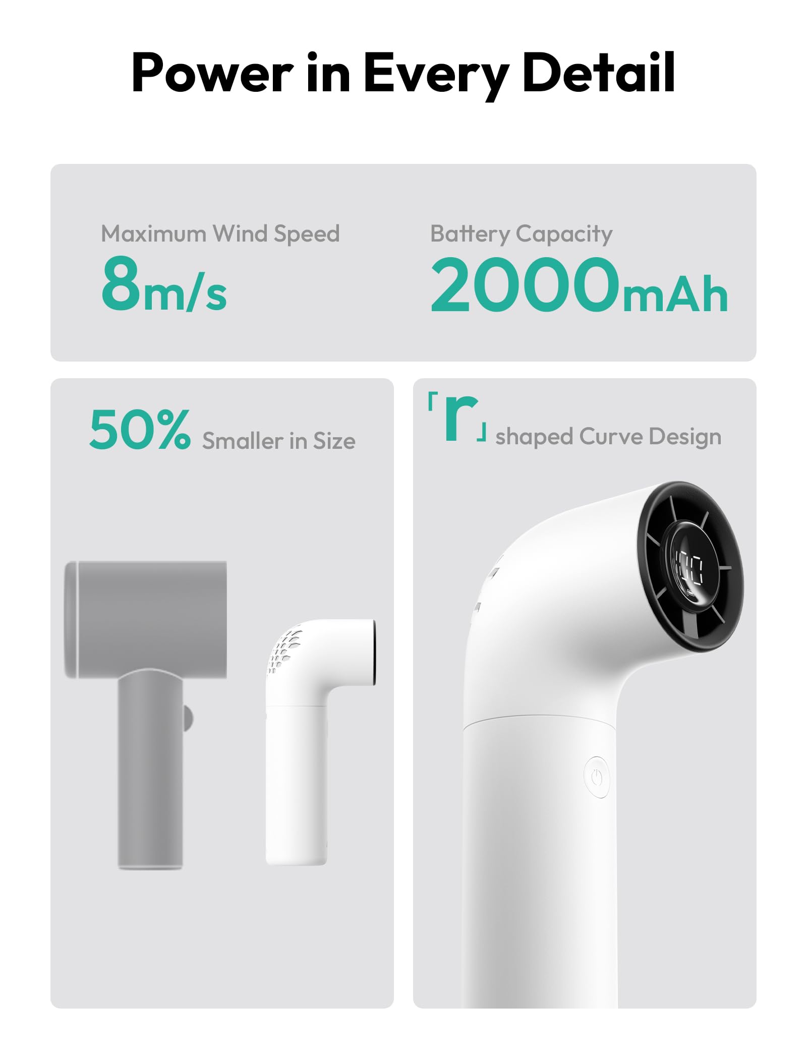 Portable Aecooly handheld fan with high-speed 15000 RPM motor, perfect for hot weather and outdoor use