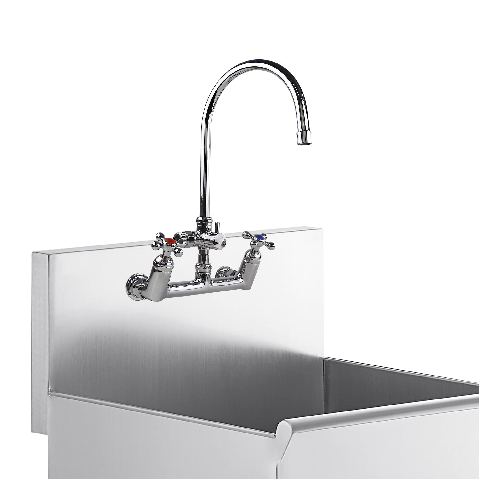 Yoogyy Wall Mount Kitchen Commercial Faucet 8 Inch Center With 8 Inch Spout 2-Handle For Home Restaurant Backsplash Mount On 2 Or 3 Bay Prep & Utility Compartment Sink
