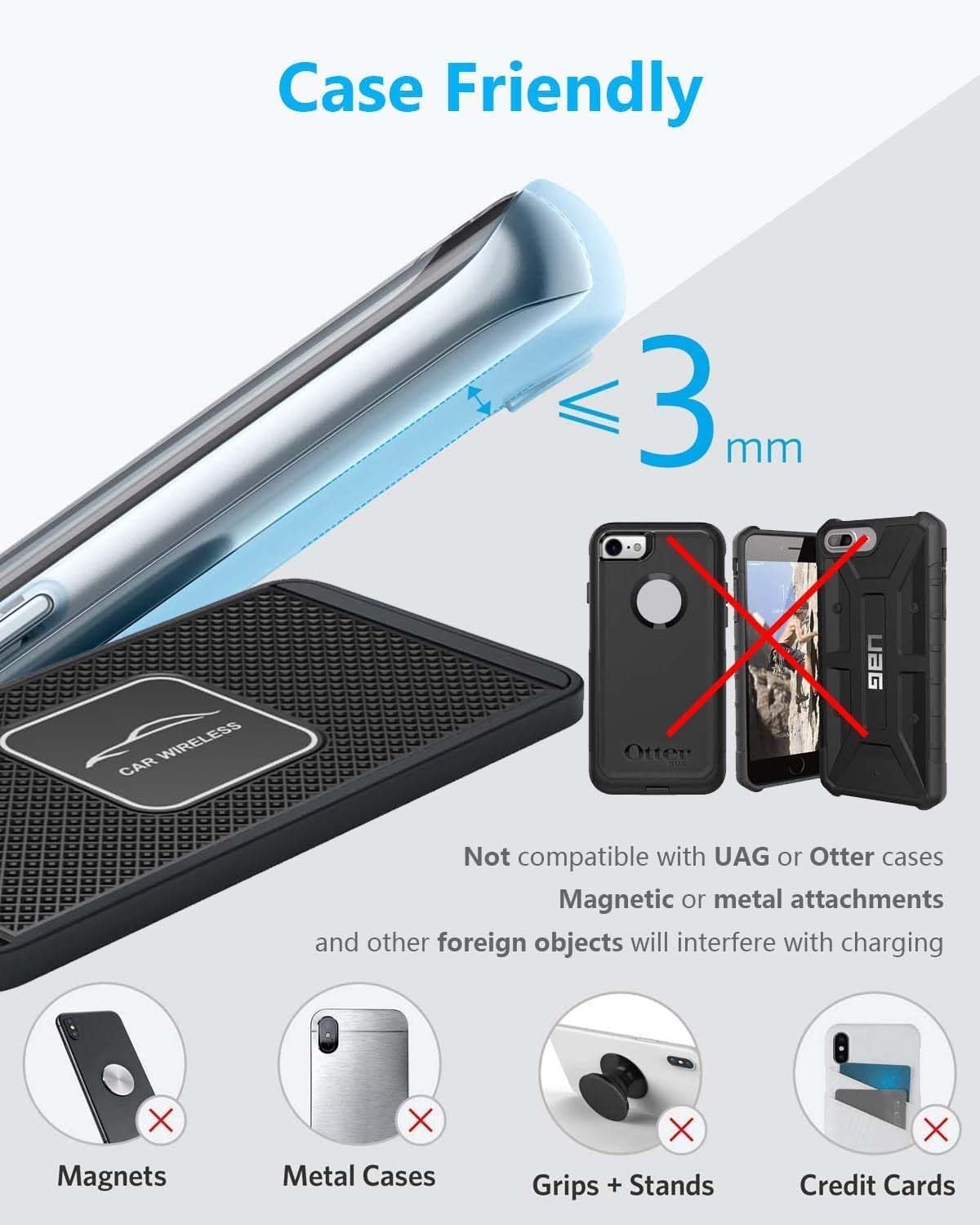 Tasumato Wireless Car Charger Qi Charging Pad Fast 15W 10W 7.5W Quick Charge Adapter For Iphone 14 13 12 Mini 11 Pro Max 8 Plus X Xr Xs Airpods Lg Samsung Note Galaxy Buds S9 S10 S20 S21 S22 S23 Android Phones