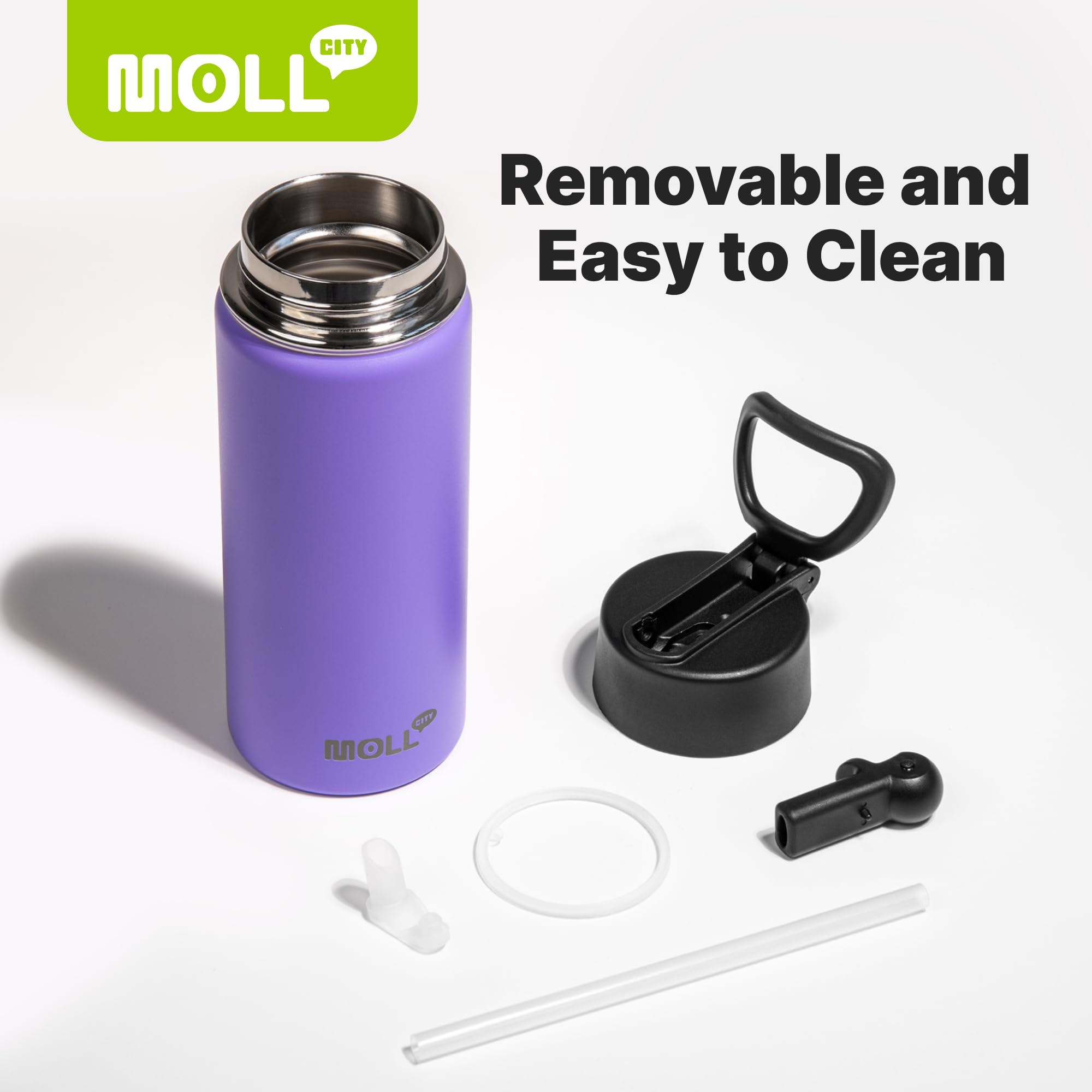 16 Oz Water Bottle For Kids With Straw-Stainless Steel Double Wall Vacuum Insulated Wide Mouth