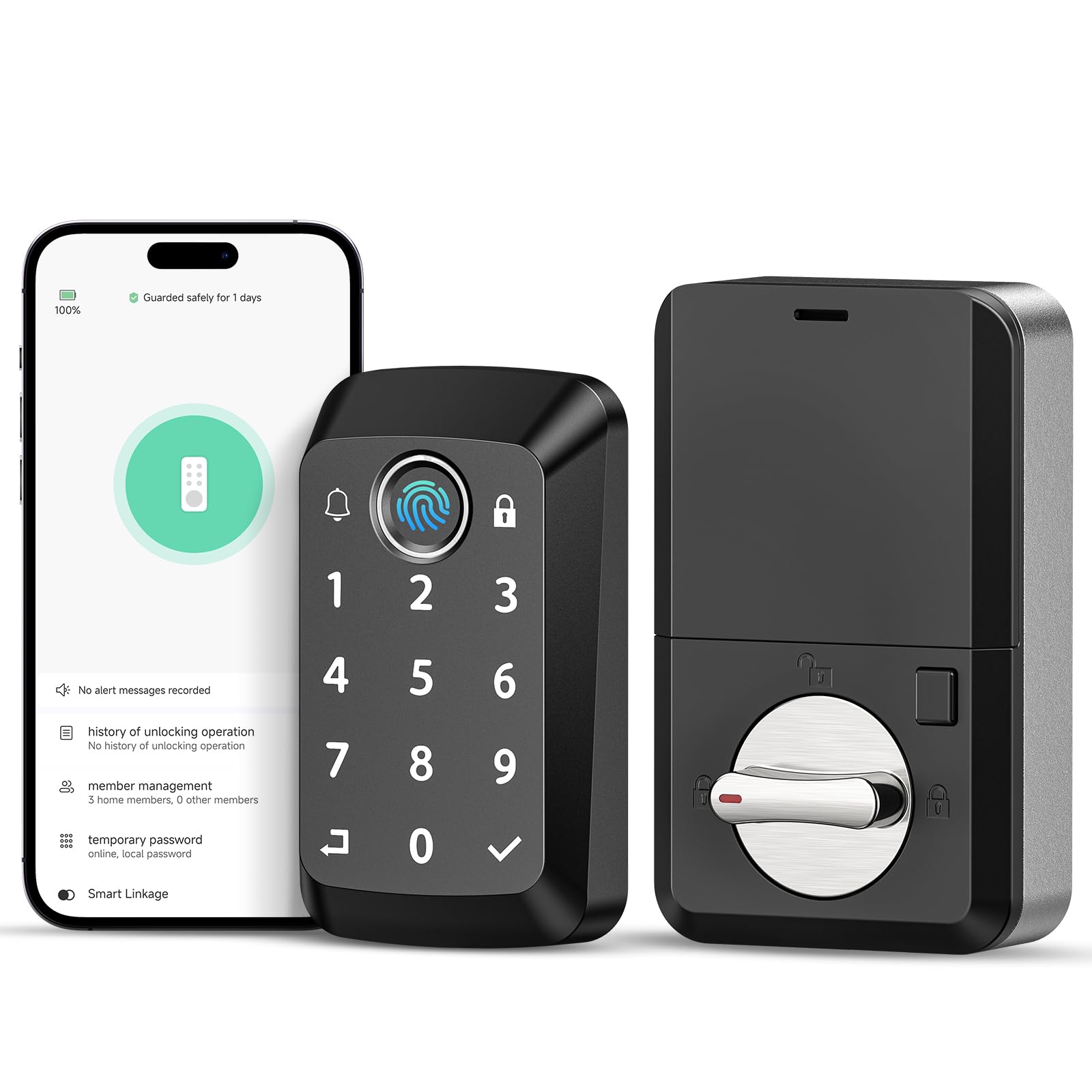 Calzibeno Keyless Entry Door Lock With Doorbell, Fingerprint Smart Locks For Front Door, Electronic Keypad Deadbolt With Built-In Wi-Fi App Control, Auto Lock-Control, 915Mhz Connection, Matte Black