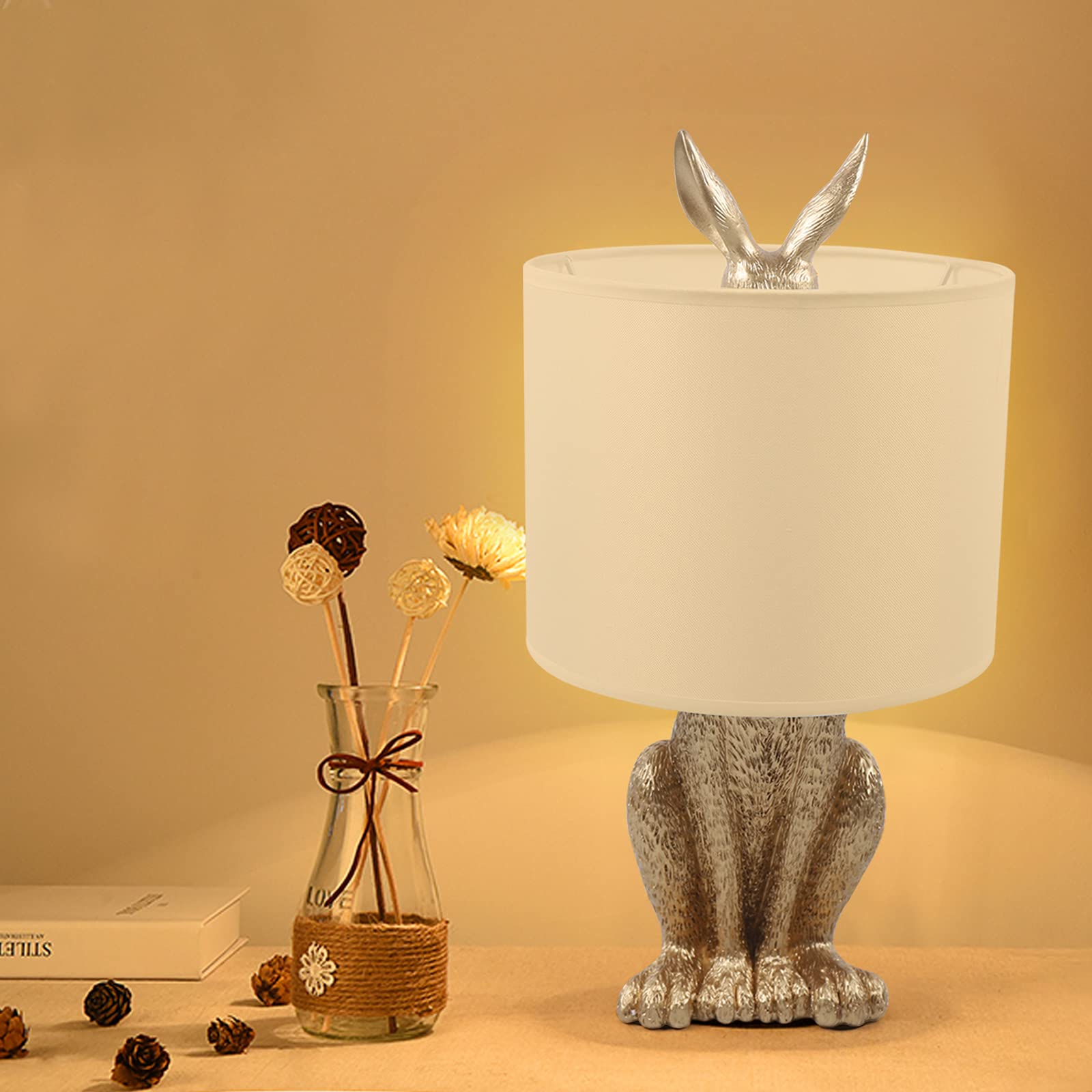 Tfcfl Modern Golden Rabbit Table Lamp, Creative Cute Bunny Desk Light For Bedroom Bedside, Office, Living, Dining & Study Room, E26 Bulb Base, 60W Max (Bulb Not Included)