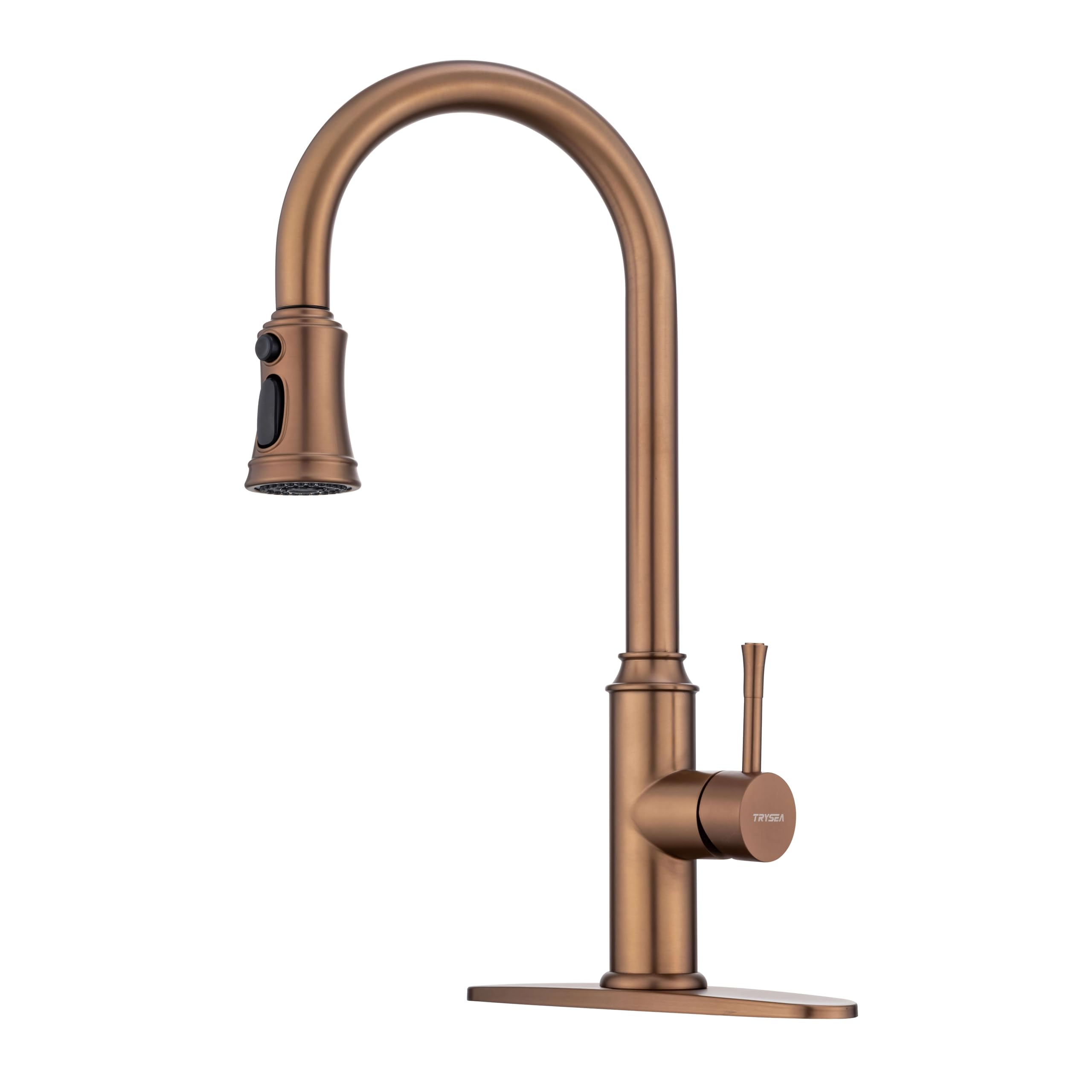 Trysea Rose Gold Kitchen Faucet With Pull Down Sprayer,Stainless Steel Gold Kitchen Faucet With Sprayer,High Arc Gold Faucets With Deck Plate For 1 Hole & 3 Holes Kitchen Sink