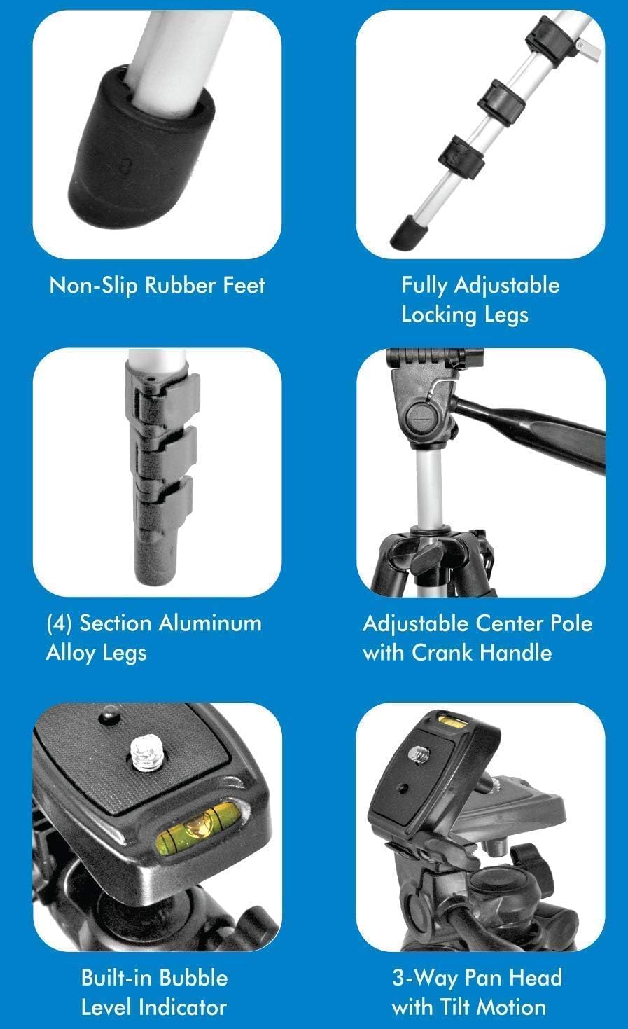 Optura Hd Optics Lightweight 50-Inch Canon Tripod For Eos T5, T7, T6I, 6D, 7D, 5D, 70D & 80D Cameras