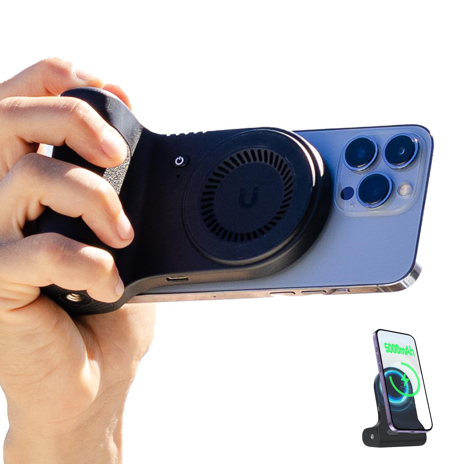 Kraftgeek Magnetic Phone Stand Camera Grip With Wireless Charging & Bluetooth Shutter, Stand For Iphone, Ergonomic Handle For Vlogging, Selfies & Video Calls