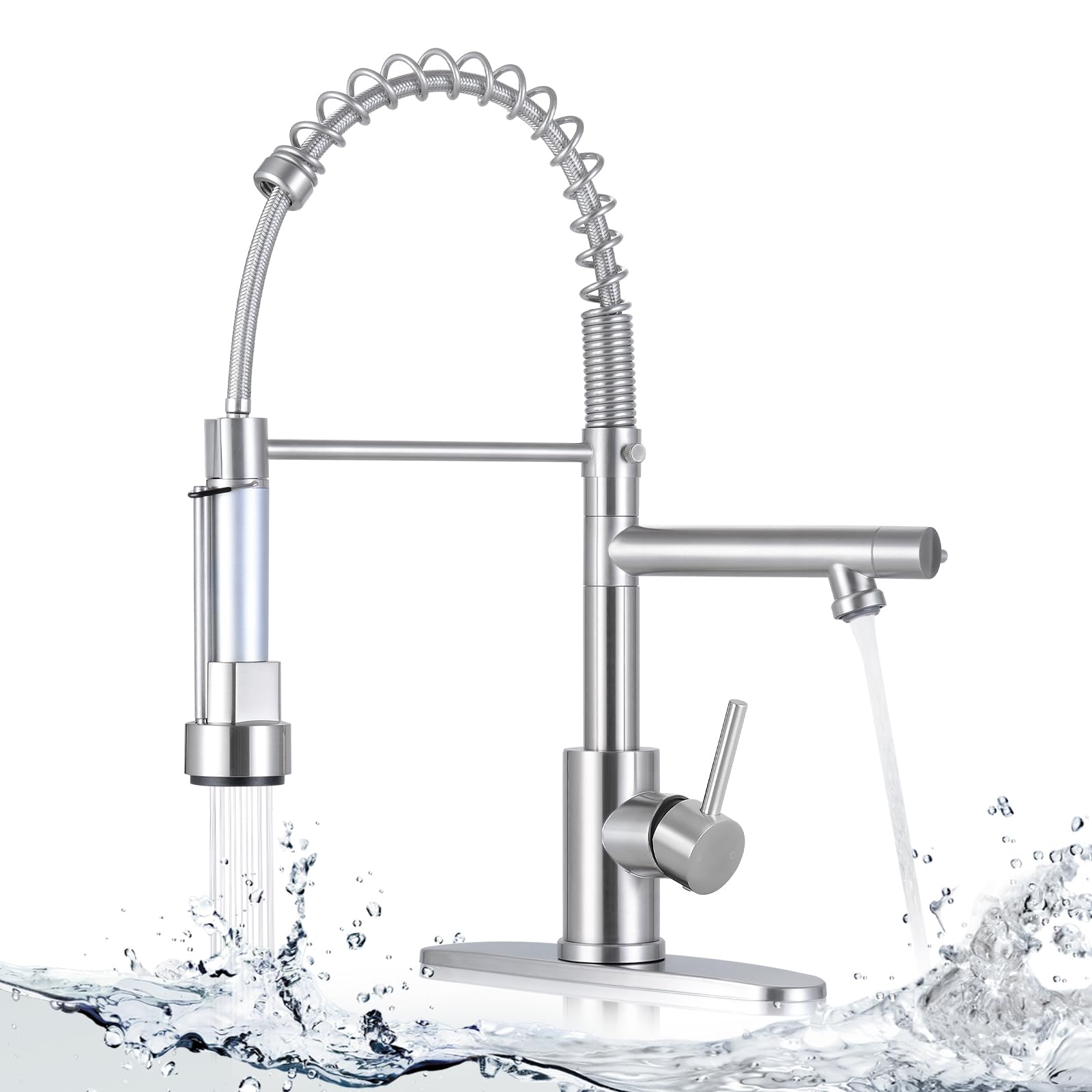 Aklfgn Kitchen Faucets With Pull Down Sprayer,Commercial Dual Spray Kitchen Sink Faucet,Brushed Nickel