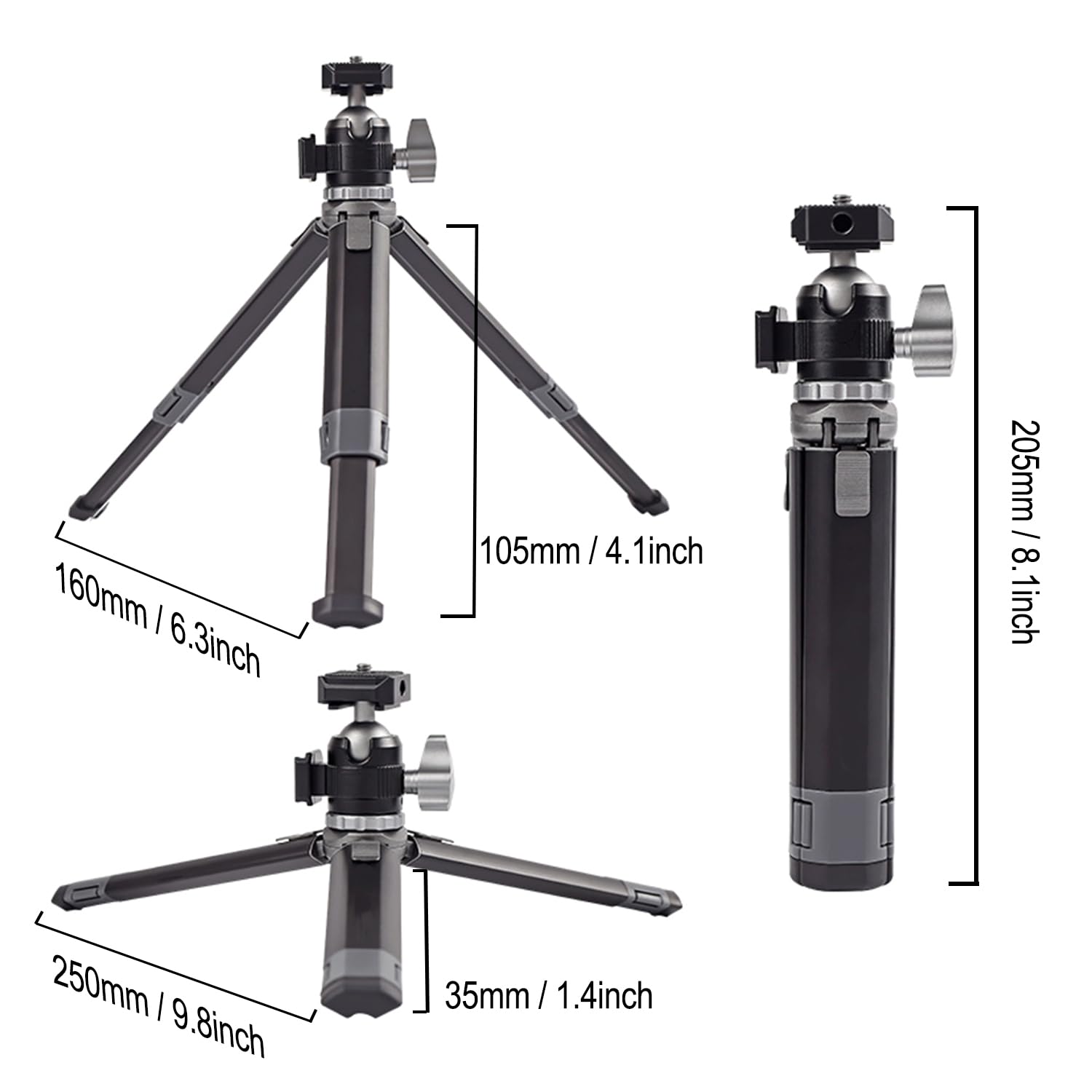 Anntery Camera Tripod Stand Compact Camera Tripod Aluminum Alloy With 360° Ball Head,1/4 Inches Quick Release Plate For Dslr Camera Video Camcorder, Load Up To 11Lbs/5Kg-A018