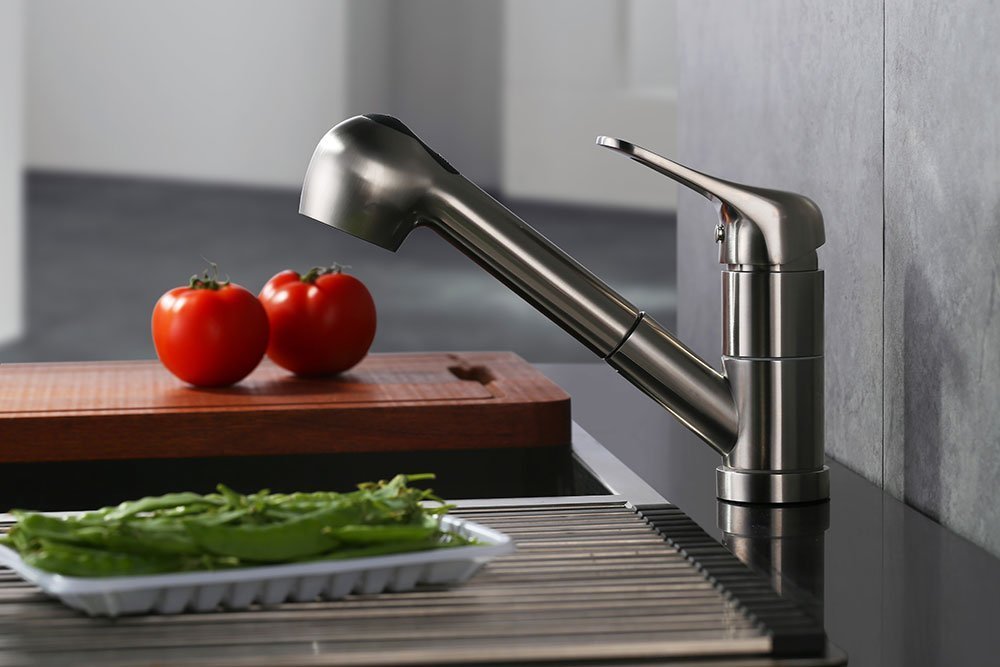 Derengge Stainless Steel Single Handle Pull Out Kitchen Faucet 1 Hole Kitchen Sink Faucet For Farmhouse, Camper, Laundry, Rv, Bar,Ew-083L-Bc