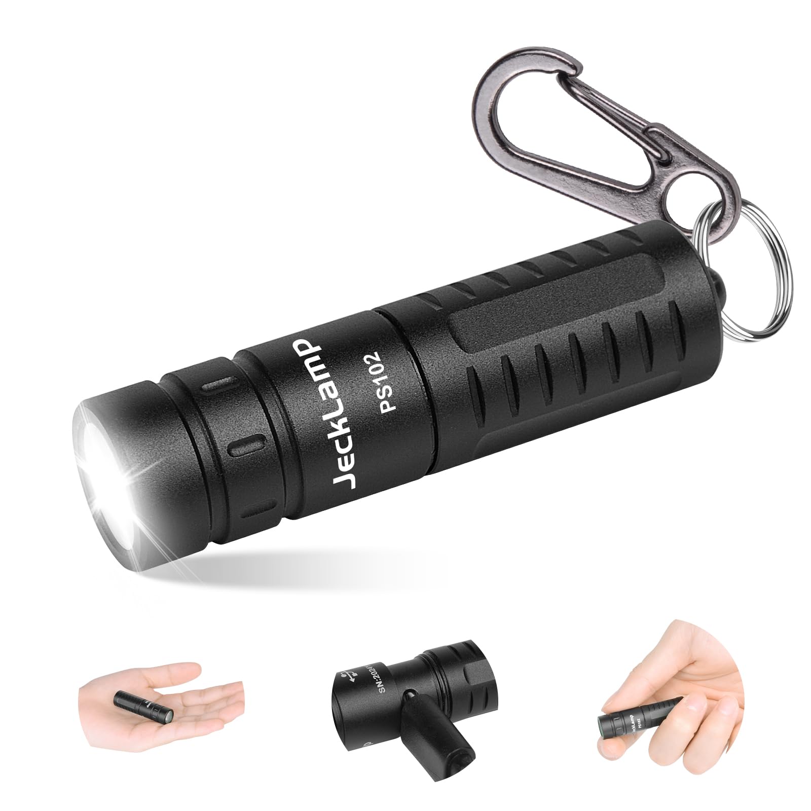 Jecklamp Rechargeable Keychain Flashlight, 180 Lumens Edc Pocket Flashlight, Tiny Led Flashlight With Built-In Battery For Everyday Carry, Camping, Emergency, Black