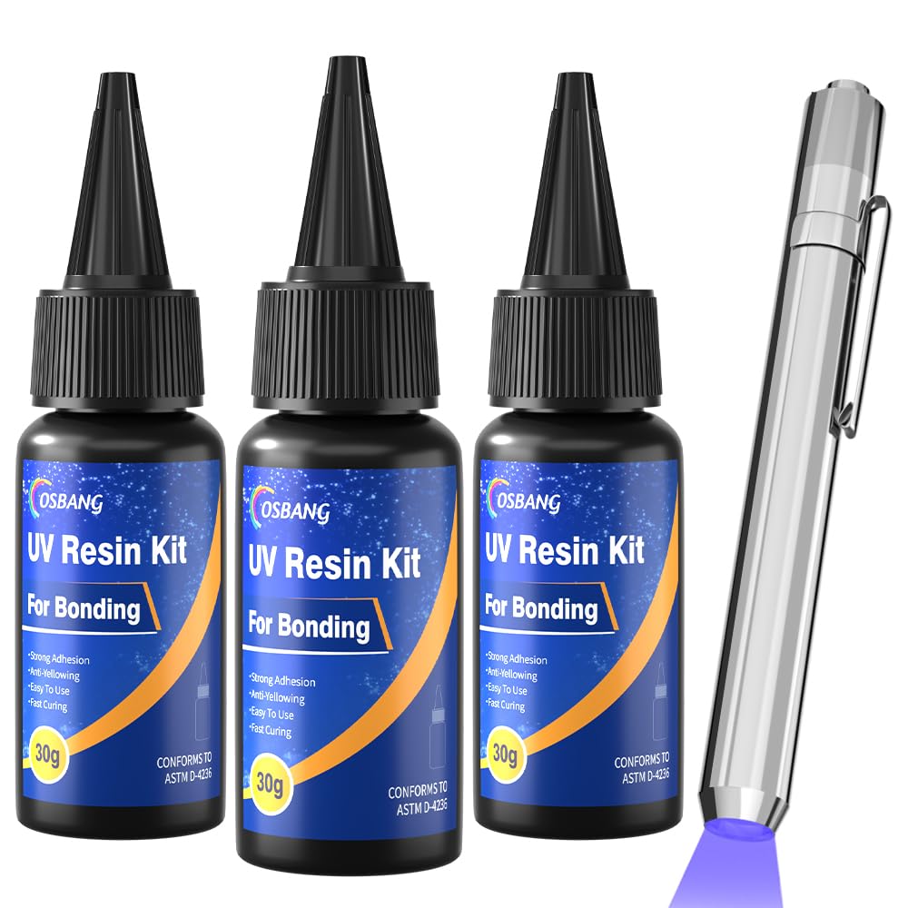 Osbang Uv Resin Kit With Light, Curing & Bonding In Seconds, 90G/3Oz Transparent Uv Glue With Uv Flashlight For Plastic, Resin, Acrylic, Glass Bonding & Repairing(30G3)