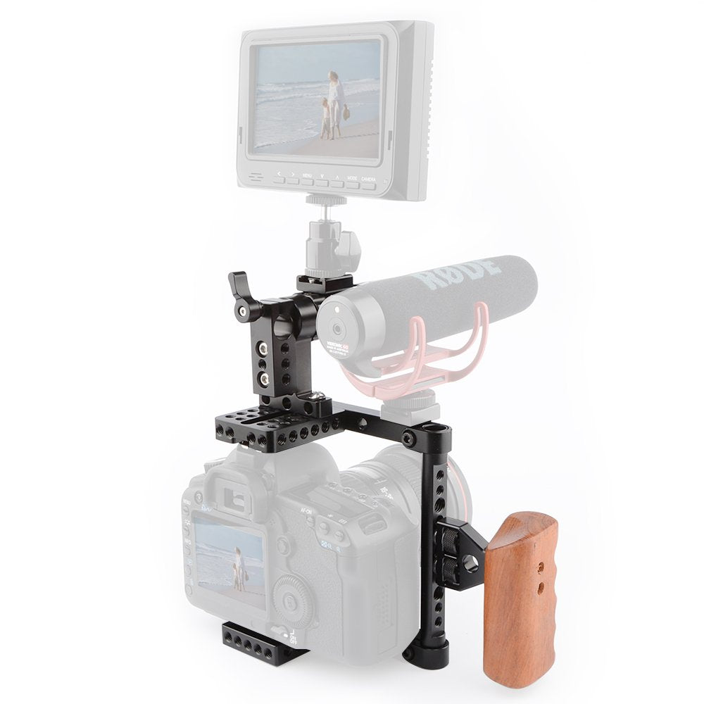 Camvate Dslr Camera With Cage Top Handle Wood Grip For 600D 70D 80D - 1373