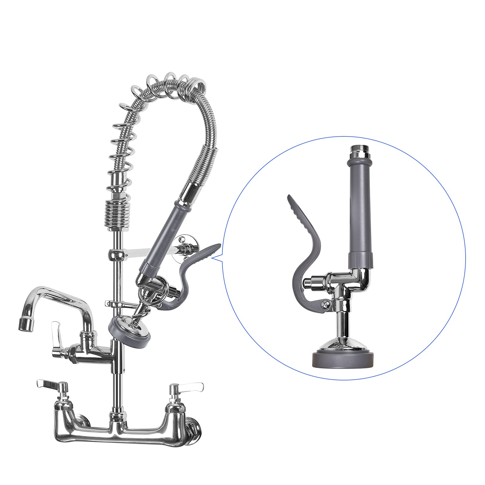 Jzbrain Commercial Sink Sprayer Pre Rinse Sprayer Replacement For Commercial Kitchen Faucet - 1.42 Gpm High Pressure Commercial Dish Sprayer Pre Rinse Spray Valve With Handle Chrome Polished (Grey)