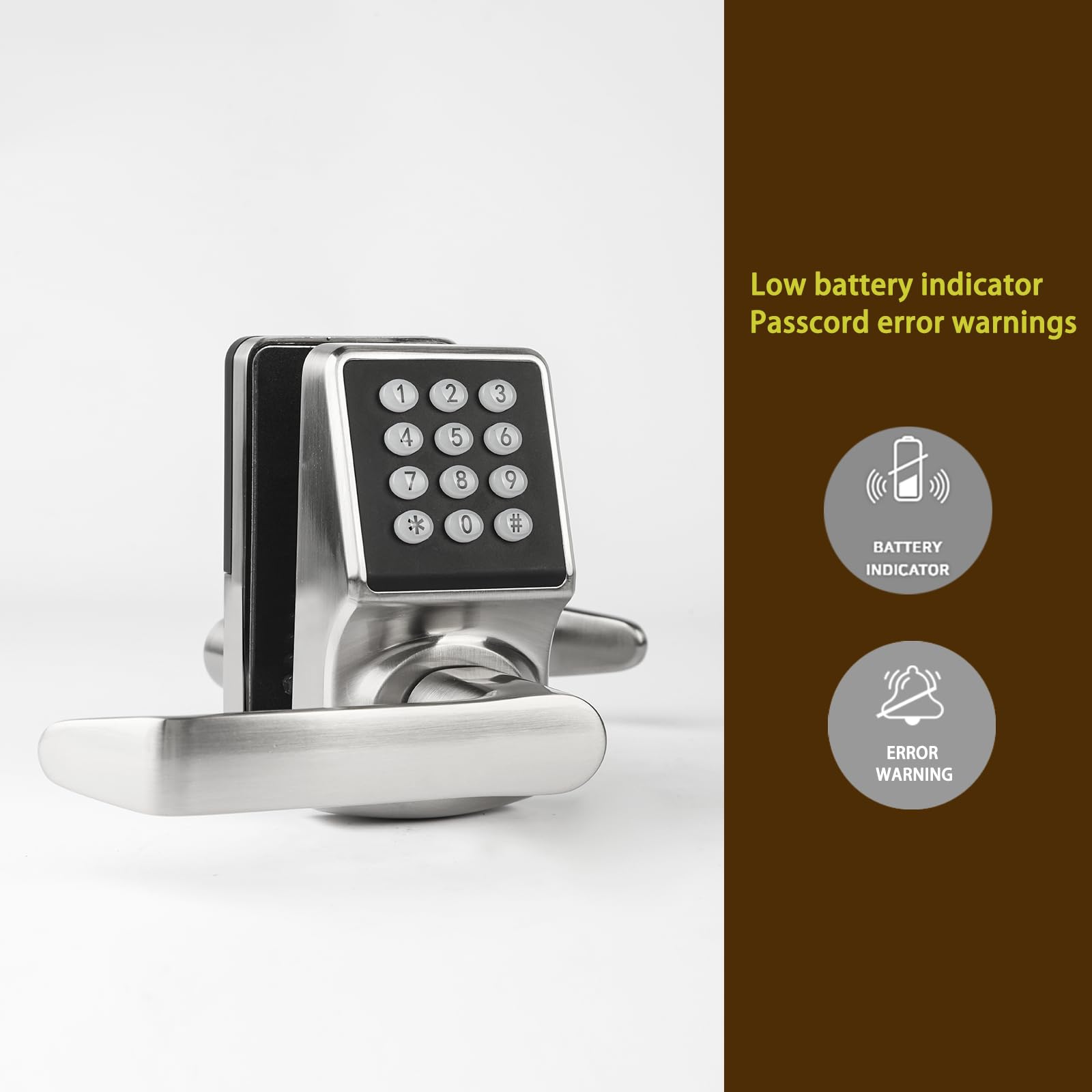 Zevaway Keyless Entry Door Lock With Handle, Keypad Lock, Ic Card & Key, Easy Installation, Satin Nickel