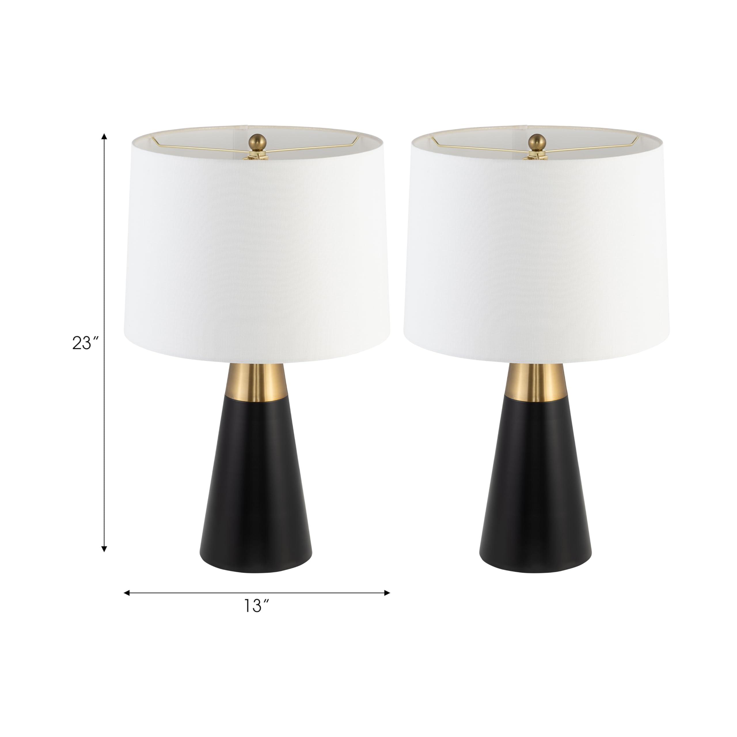 Sagebrook Home Black And Gold Table Lamps Set Of 2 – Modern Metal Base With White Linen Drum Shade For Bedroom, Living Room, Office, Home Décor, 23 Inches