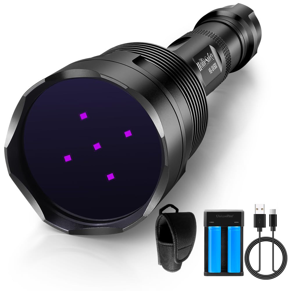Home Safety Black Light Uv Flashlight, 5Leds Uv Light 50W Powerful Blacklight Torch Professional Grade Beam For Pet Urine Finding & Mineral, Antique Detection, Scorpion Search,Commercial Use (Uv500_365Nm)