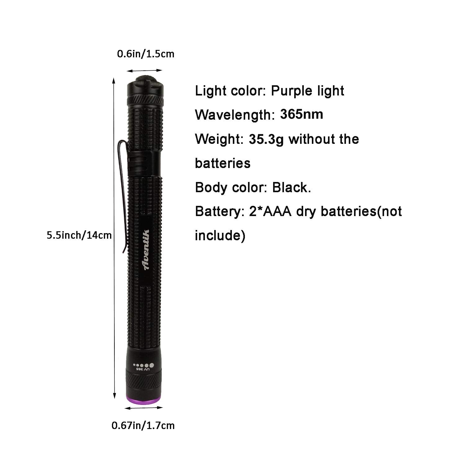 Aventik D Edison Design Power 365Nm Zoomable Pen Light (1Pc 365Nm Black)