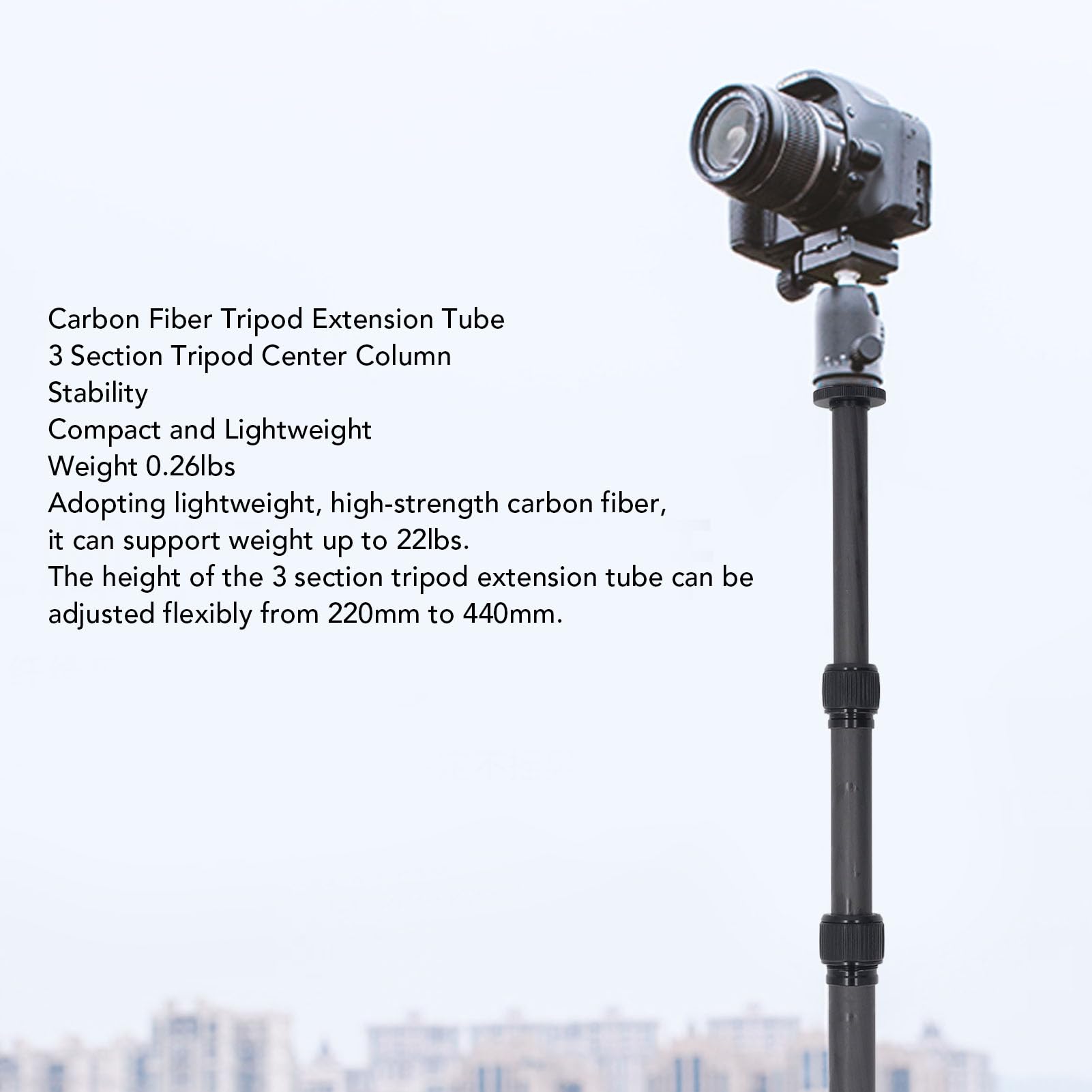 Vbestlife Carbon Fiber Tripod Extension Tube, 17.3 Inch 3 Section Tripod Center Column Load 22Lbs For Photo Studio Monopod Dslr Camera Microphone Stand