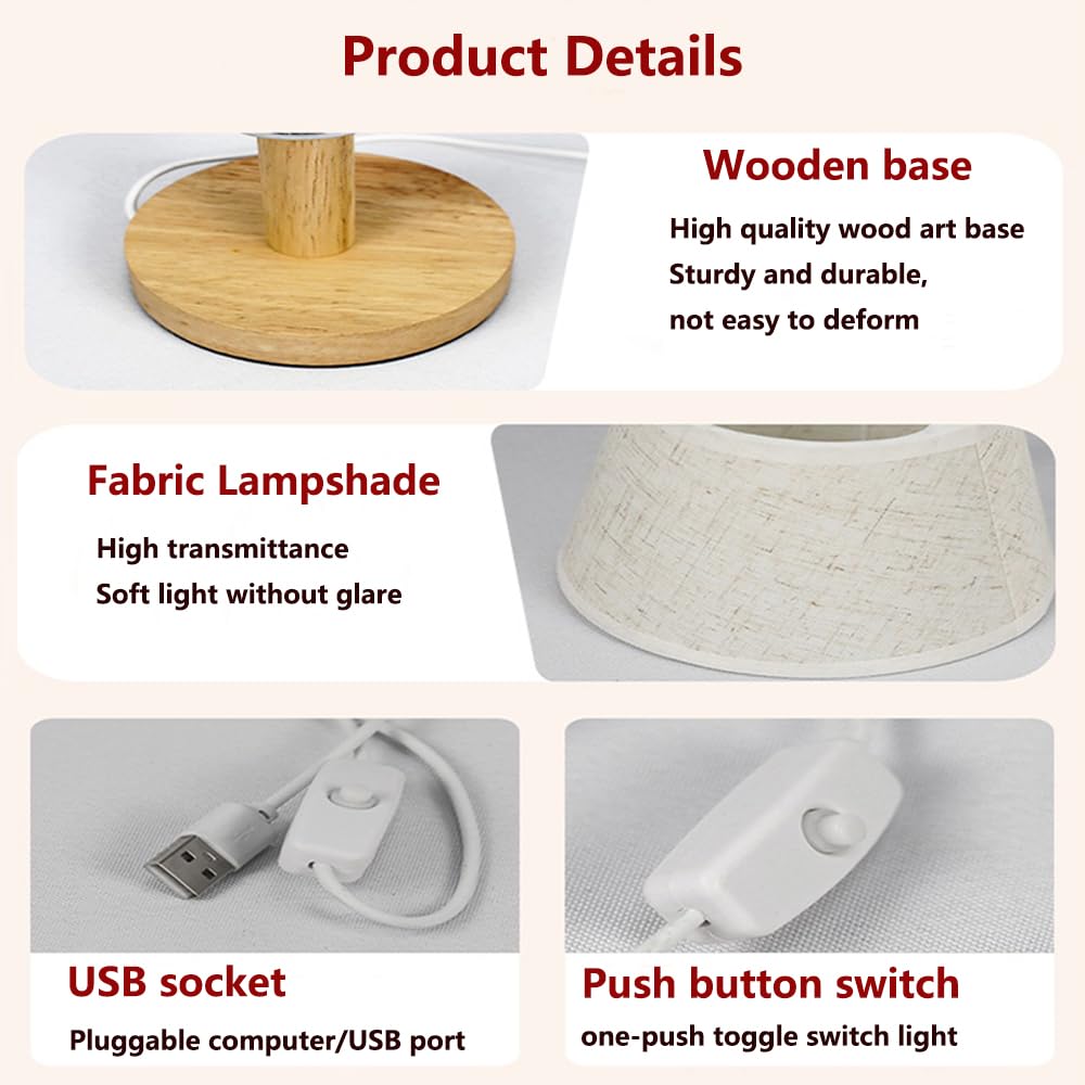 Dbkmpz Small Table Lamp,Bedside Table Lamp,Vintage Lamp,Wooden Bedside Lamp Simple Bedroom Lamp Linen Shade Mini Desk Lamp Night Light Nightstand Lamp For Bedroom,Living Room,Kids Room