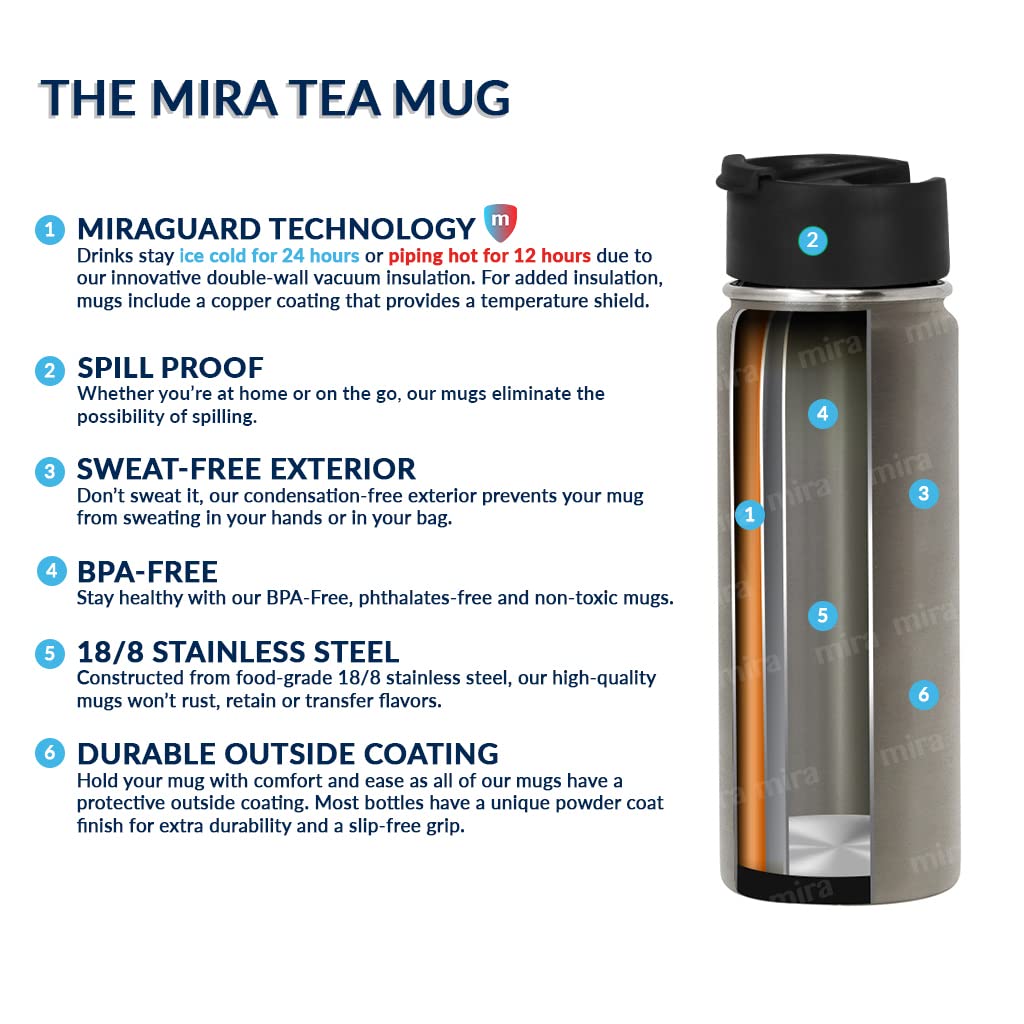 Mira 18 Oz Tea Infuser Thermos - Stainless Steel Travel Bottle With Removable Strainer