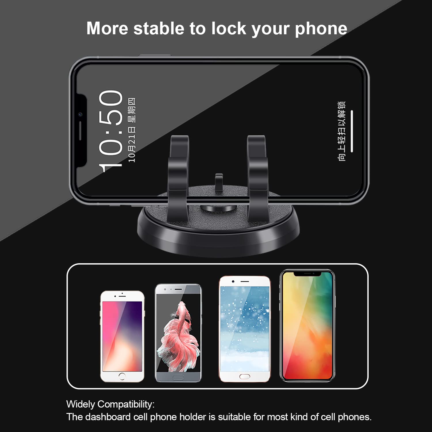 Smeyta Dashboard Phone Holder For Car Vertical Horizontal 360 Rotate,Cell Phone Holder For Car Compatible With I-Phone Samsung Android Smartphones Gps Devices For Various Dashboards(1Pc,Black)