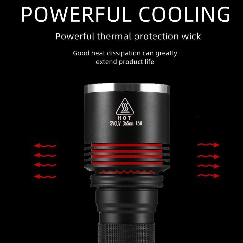 Alonefire Sv13 15W 365Nm Uv Flashlight Rechargeable Ultraviolet Woods Lamp Powerful Black Light For Pet Urine Detector, Resin, Bed Bug, Scorpion, Fishing With Uv Protective Glasses, Battery, Charger