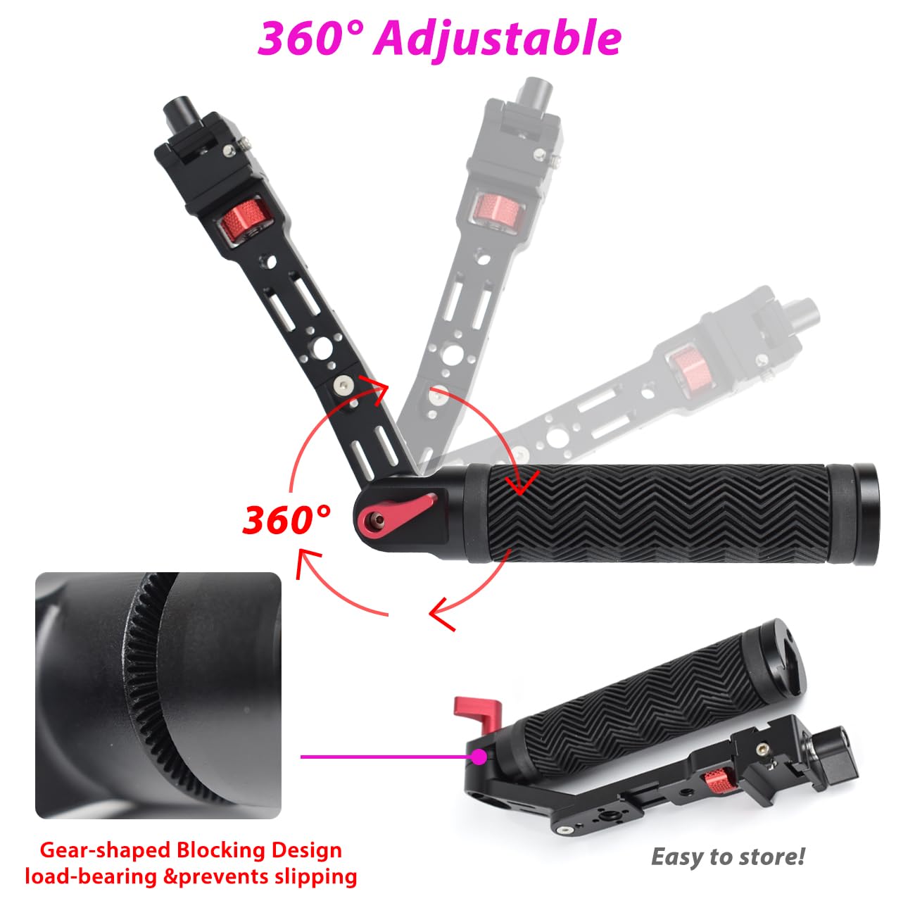 Akeipho Adjustable Nato Briefcase Sling Handle For Dji Ronin Rsc2 / Rs3 / Rs3 Mini, Gimbal Handgrip Extension Grip With Cold Shoe Mount 1/4" 3/8" Holes For Video Light, Microphone, Monitor