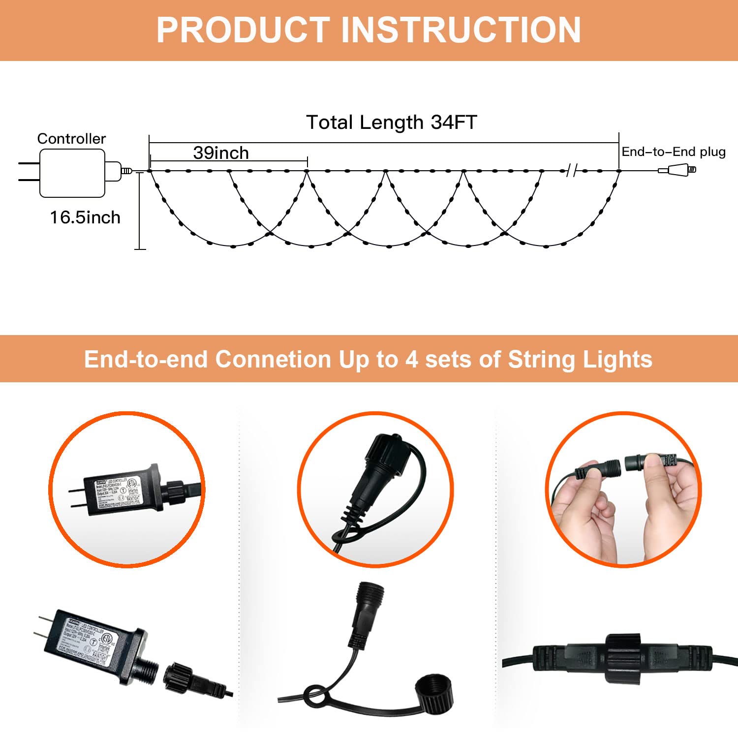 Zhenqiu Led Christmas Lights Outdoor, 34Ft 380 Leds Christmas Half-Round String Lights, Extendable Plug In 8 Modes Waterproof Christmas Decoration For Yard Eaves Fence Roofing Wedding Party Decor