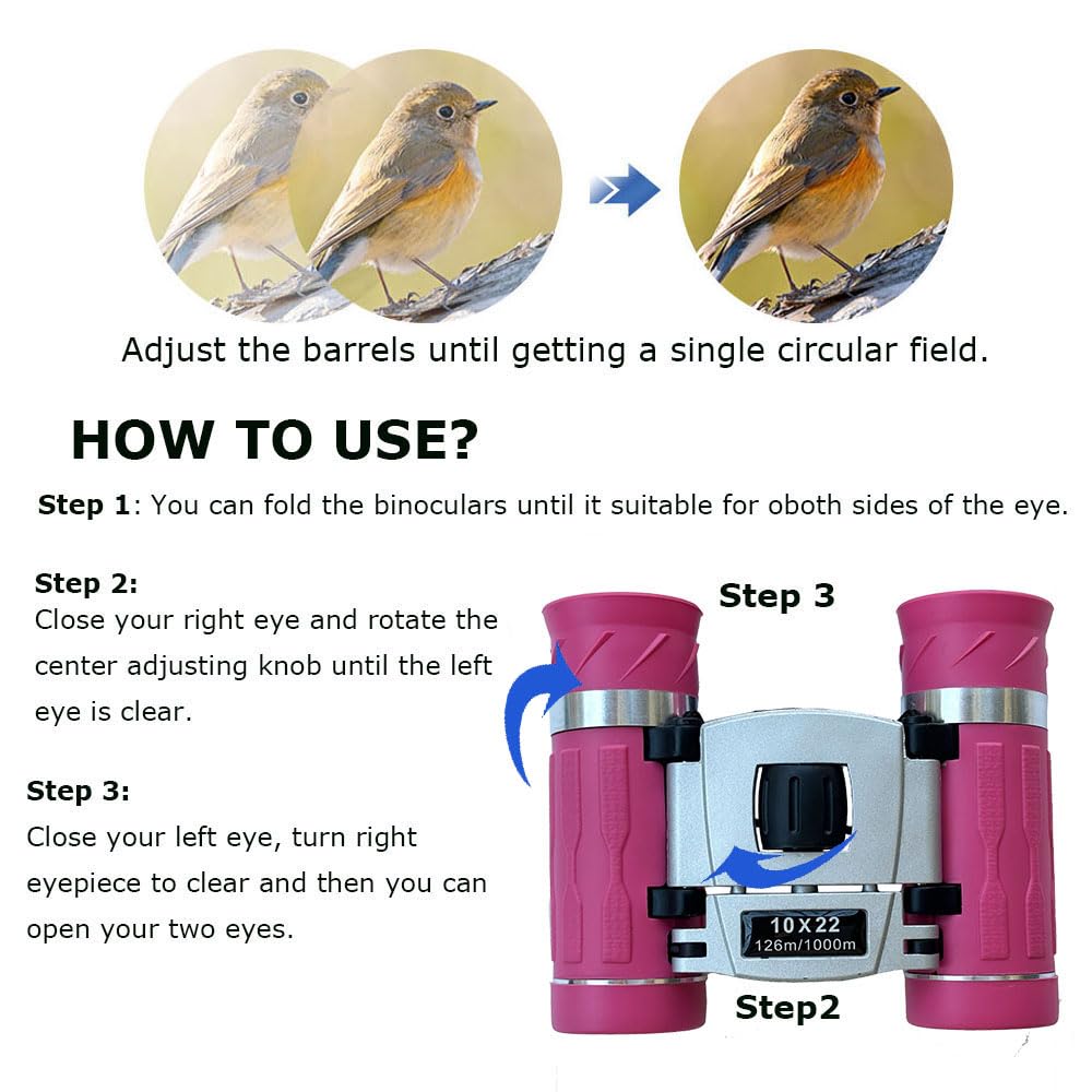 Awoez 10X22 Compact Binoculars For Adults Teens, Mini Small Optical Binoculars For Bird Watching Opera Hiking Hunting Travel Concert (Pink, 10X22)