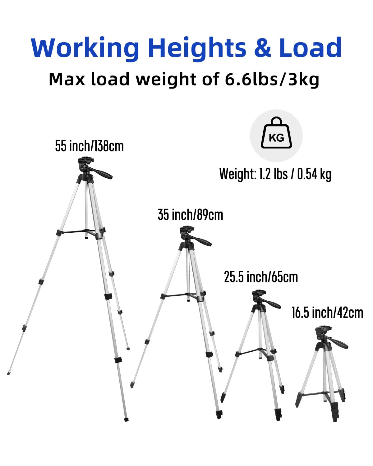 Vulcanforge 16.5"-55" Aluminum Tripod For Laser Level, 1.2Lb Lightweight, 3D Pan Tilt With Bubble Level, Quick Release Plate, Silver