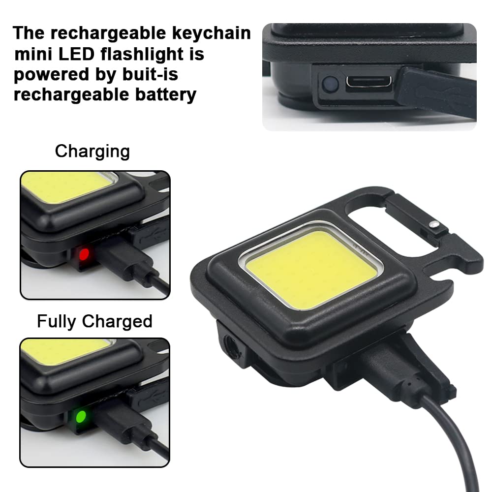 Ysy Cob Small Flashlights, 800Lumens Bright Rechargeable Keychain Mini Flashlight 3 Light Modes Portable Pocket Light With Folding Bracket Bottle Opener And Magnet Base For Fishing Walking Camping