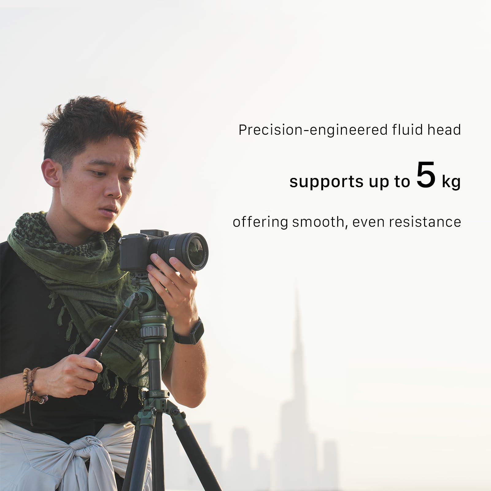 Tilta Camera Tripod With Fluid Head, 3-Stage Carbon Fiber Tripod Legs, 160 Cm Travel Video Tripod Max Load 5Kg With Arca Receiver - Space Gray Tt-Vt05-Fb-Sg
