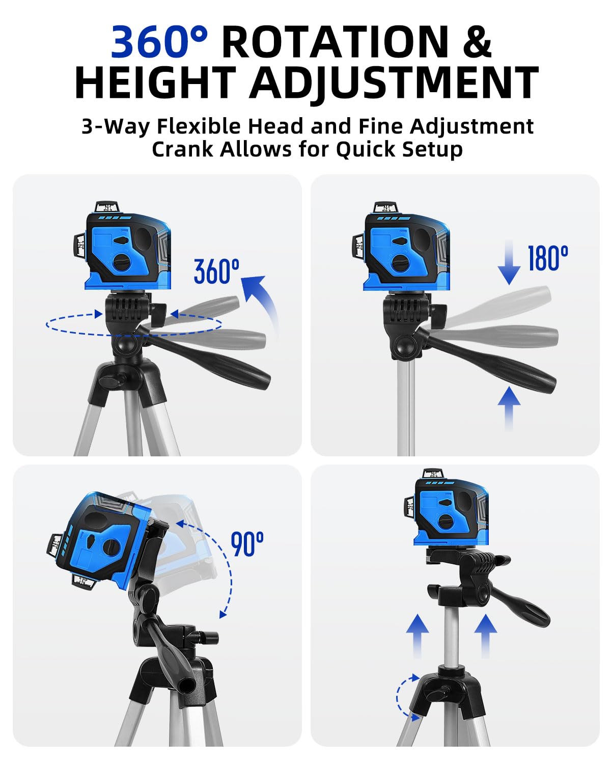 Vulcanforge 16.5"-55" Aluminum Tripod For Laser Level, 1.2Lb Lightweight, 3D Pan Tilt With Bubble Level, Quick Release Plate, Silver