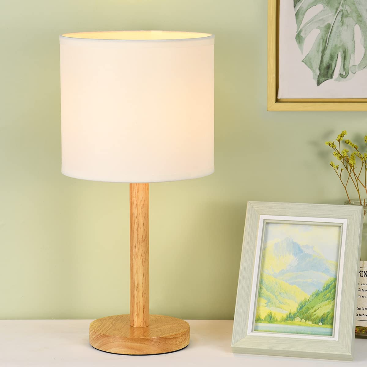 Lampwell Tubo Wood Table Lamp For Living Room And Bedroom, Farmhouse, Kids, Night, 7.09H14.57In, Off White Small Lamp