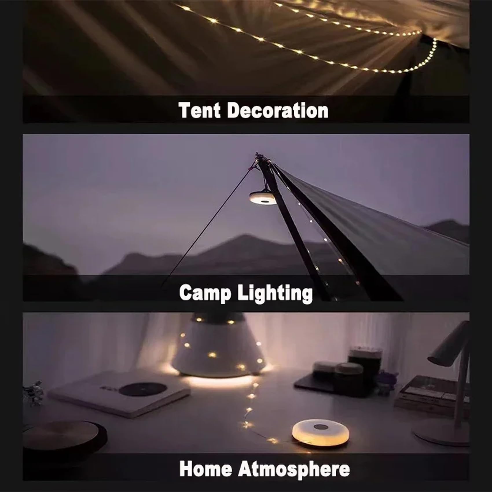 Yincord Camping String Lights, All In 1 Usb Rechargeable Lantern, Outdoor Retractable String Lights With 8 Lighting Modes, Quick 30S Recovery, Tent Lights For Camping, Hiking, Yard, Rv