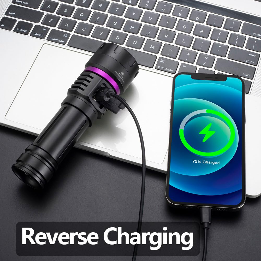 Alonefire Sv115 365Nm Uv Flashlight 30W Powerful Blacklight Usb C Rechargeable Black Light For Pet Urine Detector, Scorpion, Resin, Bed Bug, Fishing With Uv Protective Glasses, Rechargeable Battery