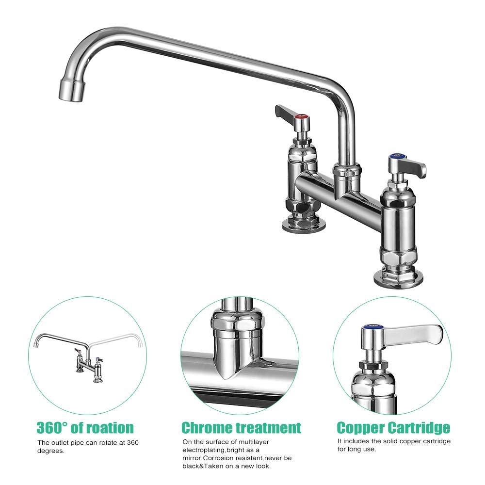 Ilezon Cwm Commercial Sink Faucet 8 Inch Center Commercial Faucets With 12 Inch Swviel Spout Deck Mount Faucet