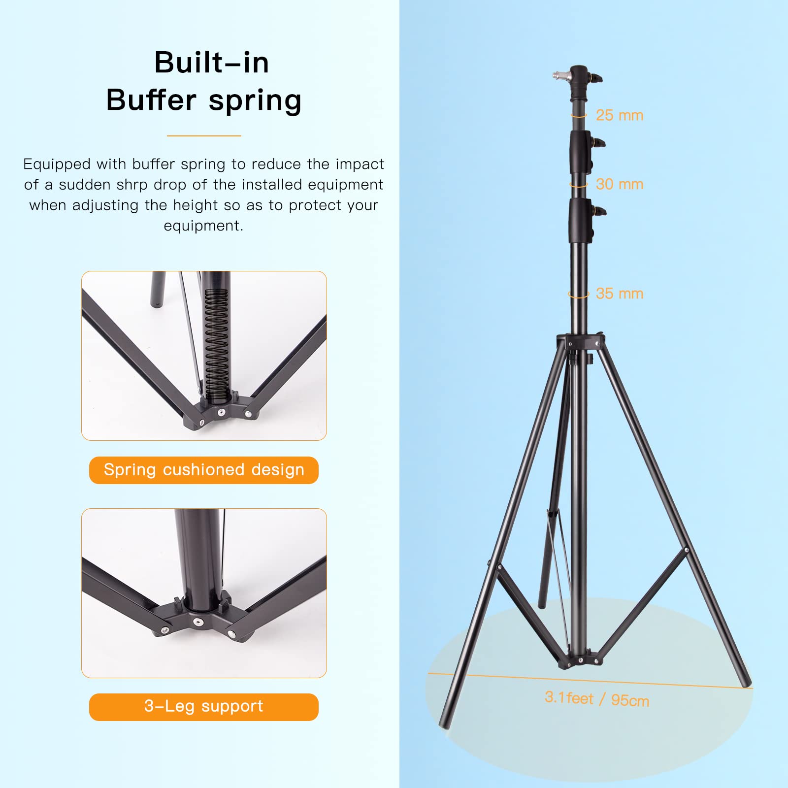 Godox Heavy Duty Aluminum Photography Light Tripod Stand For Studio Photography Lighting, Backgrounds, Monolights, Strobe Flash - 286Cm, 112 Inches