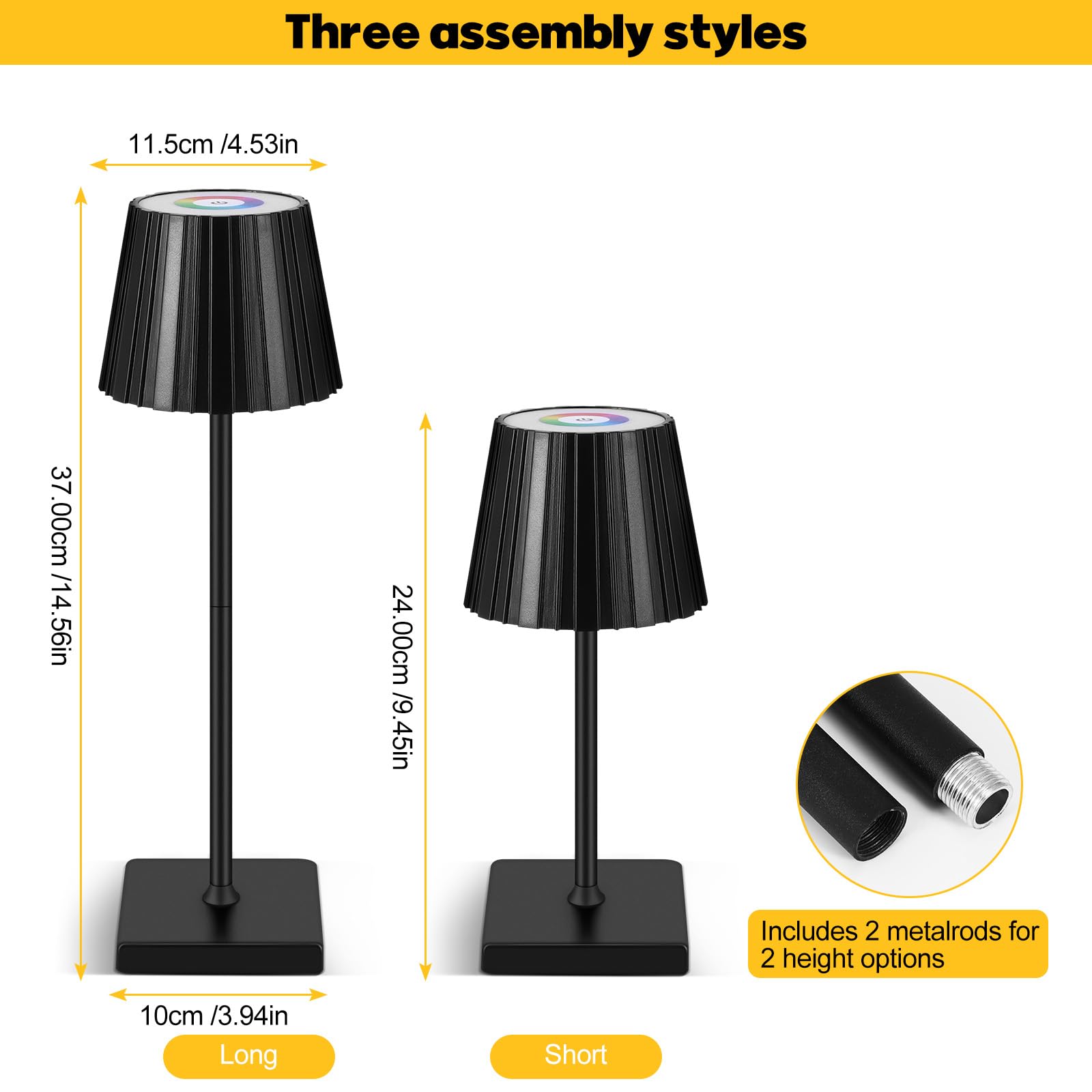 S Sunsbell Cordless Table Lamp, Portable 3 Color Touch Table Lamp With Stepless Dimming, 2000Mah Rechargeable Battery Led Night Light For Bedroom Restaurant Bar Cafe (Black, Striped)