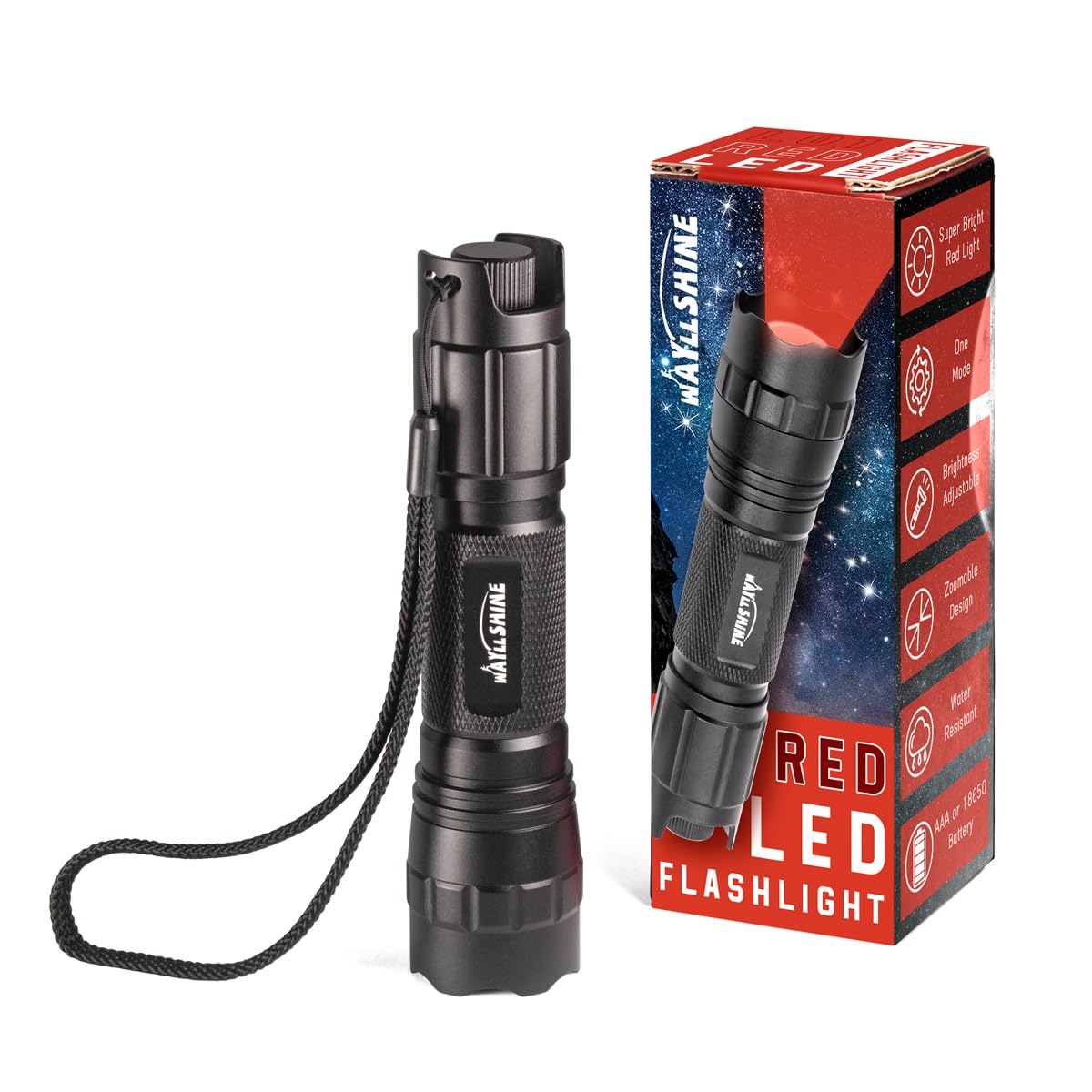 Wayllshine Stepless Dimming Red Light Flashlight, 620Nm-630Nm High Purity, Adjustable Brightness And Focus For Night Observation, Astronomy, Aviation