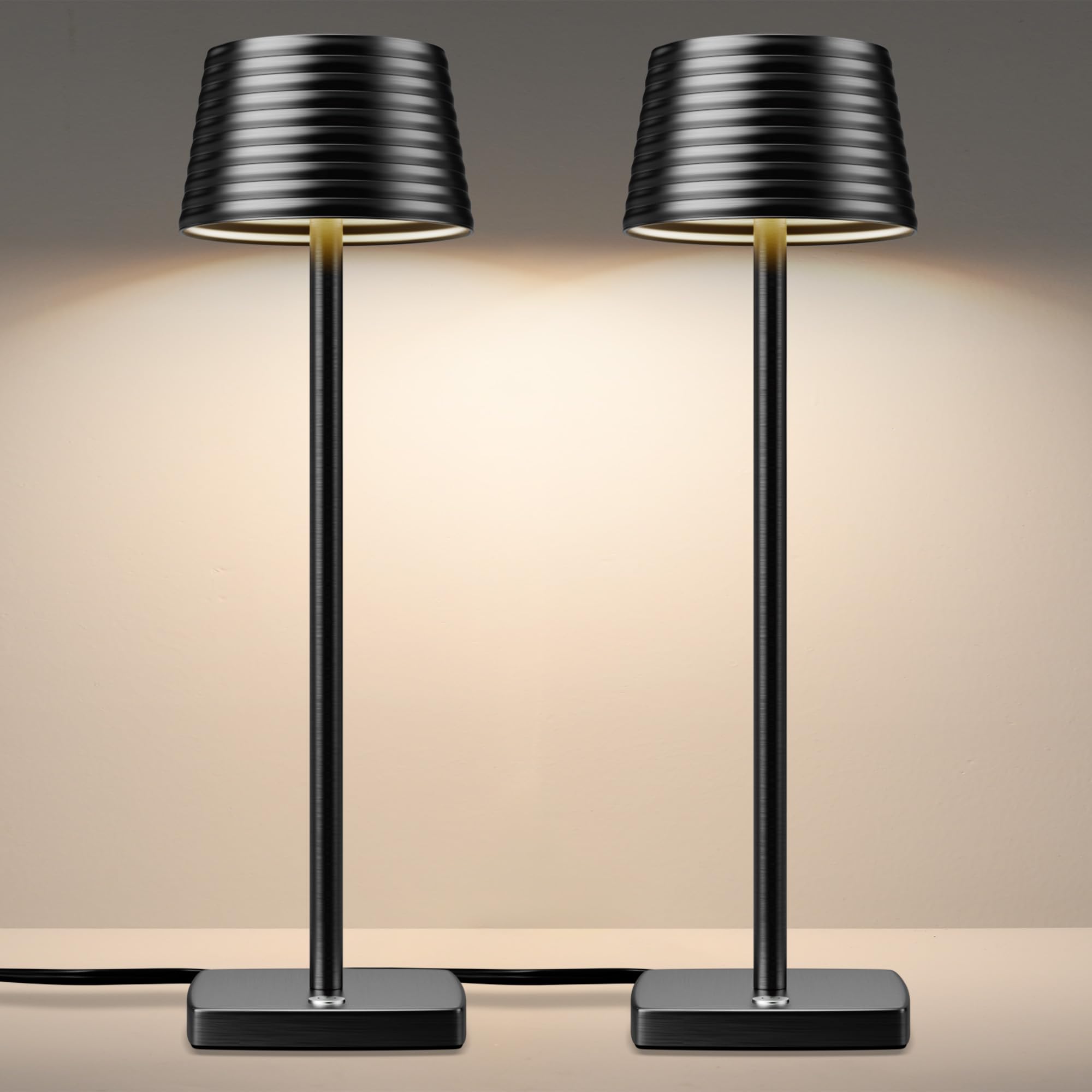 Yht Led Corded Table Lamp - Modern 2 Color Brightness Dimmable Plug In Desk Lamp Industrial Aluminum Nightstand Table Light For Reading/Living/Bedroom/Home/Office/Beside (Black, 2 P)