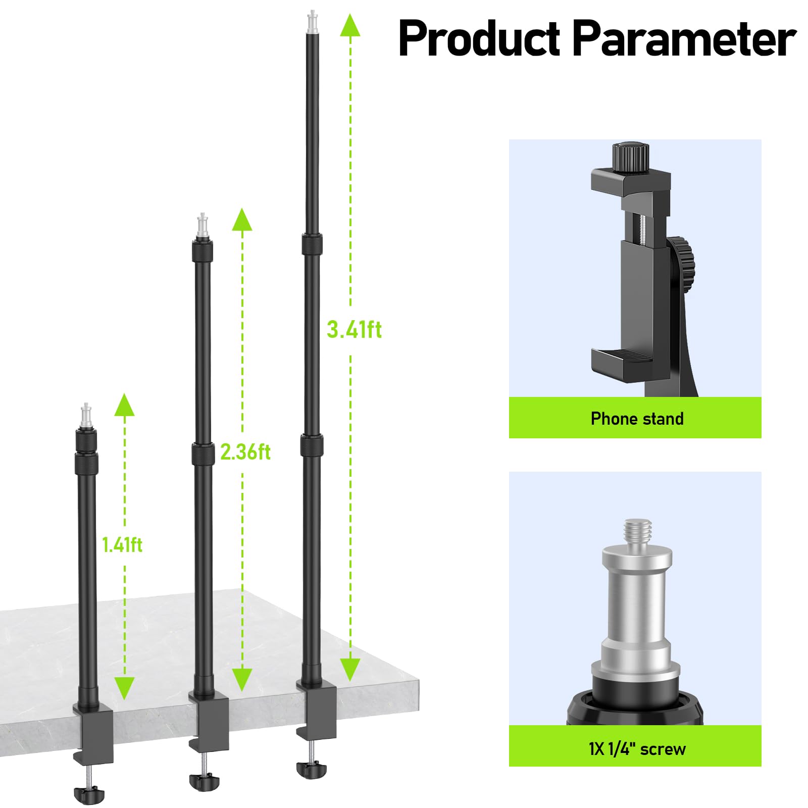 Altson 2 Pack Camera Desk Mount With 1/4" 3/8" Screws Ball Head Camera,17-41" Desk Camera Mount, Adjustable Aluminum Desktop Light Stand, For Dslr Camera, Ring Light