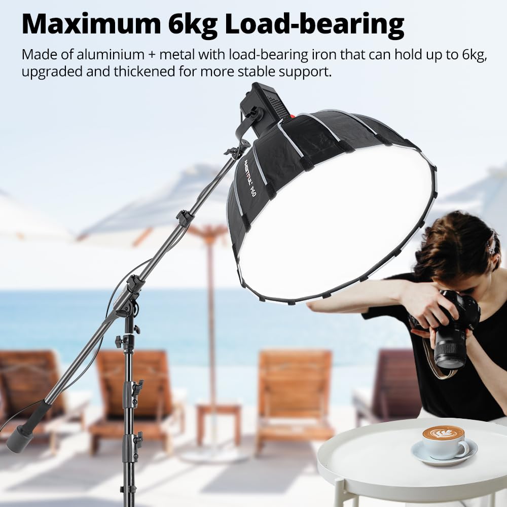 Ambitful Aluminum Boom Arm, 35''/ 89Cm - 61''/155Cm Adjustable Photography Boom Arm, 1.5Kg / 3.3Lb Counterweight, 1/4" Screw For Softbox, Studio Light, Flash, Umbrella, Max Load 5Kg / 11Lb