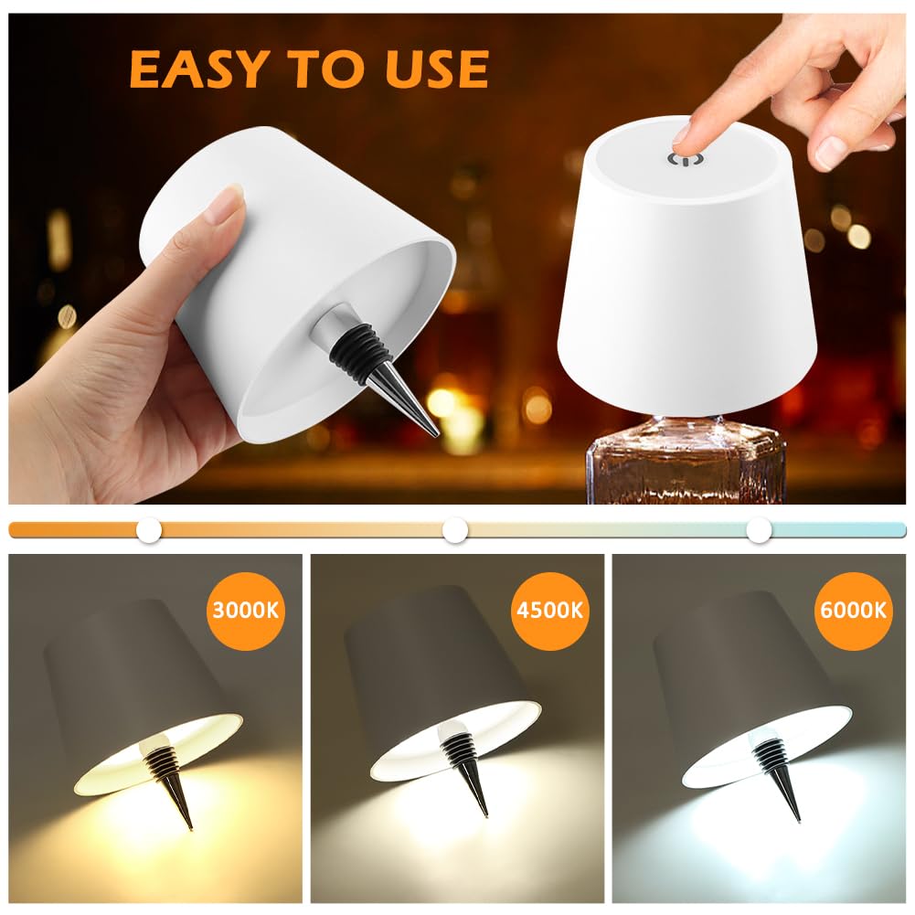Qkds Wireless Bottle Lamp, Portable Led Wireless Bottle Lamp With 3 Modes Light Dimming, Rechargeable Wine Bottle Light Head Touch Led Table Lamp For Dining Room Bedroom Bar(White)
