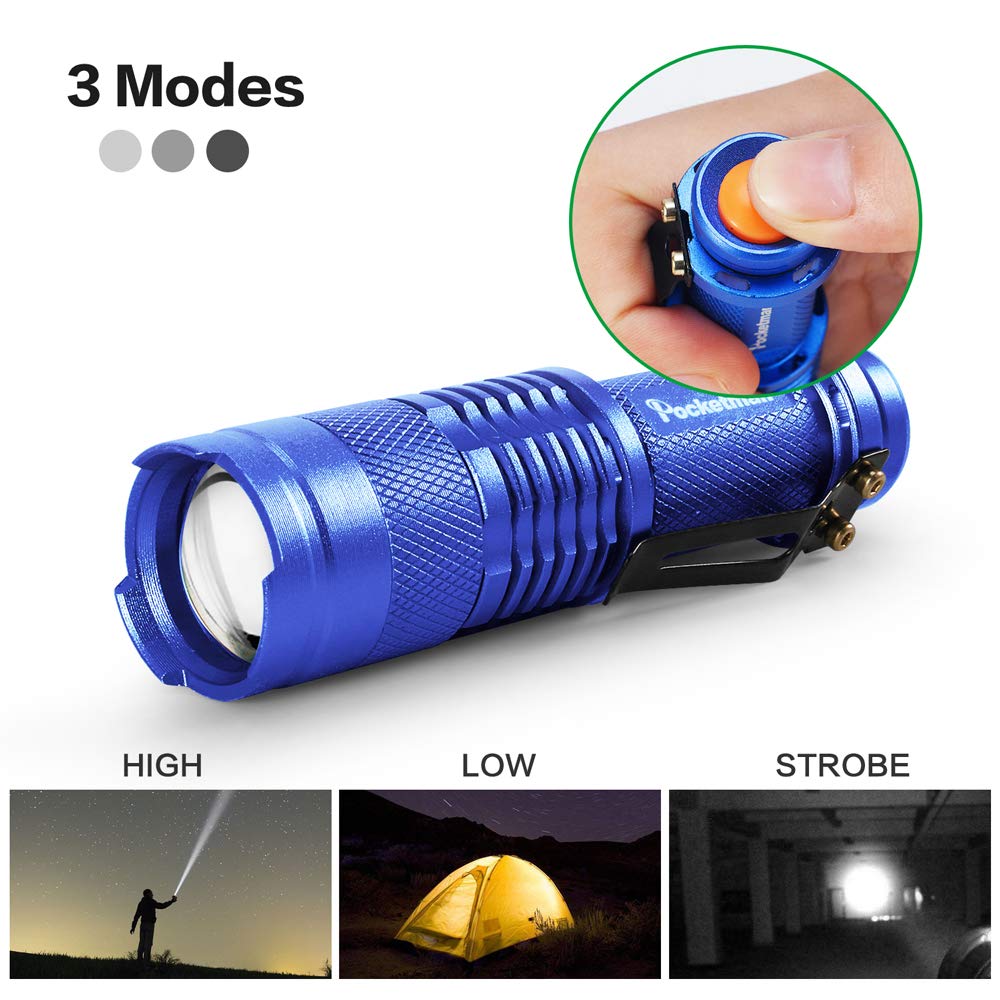 Modoao 5 Pack Led Mini Flashlights 7W 300Lm Sk-68 3 Modes Led Utility Flashlight For Camping Hiking Emergency (Blue)