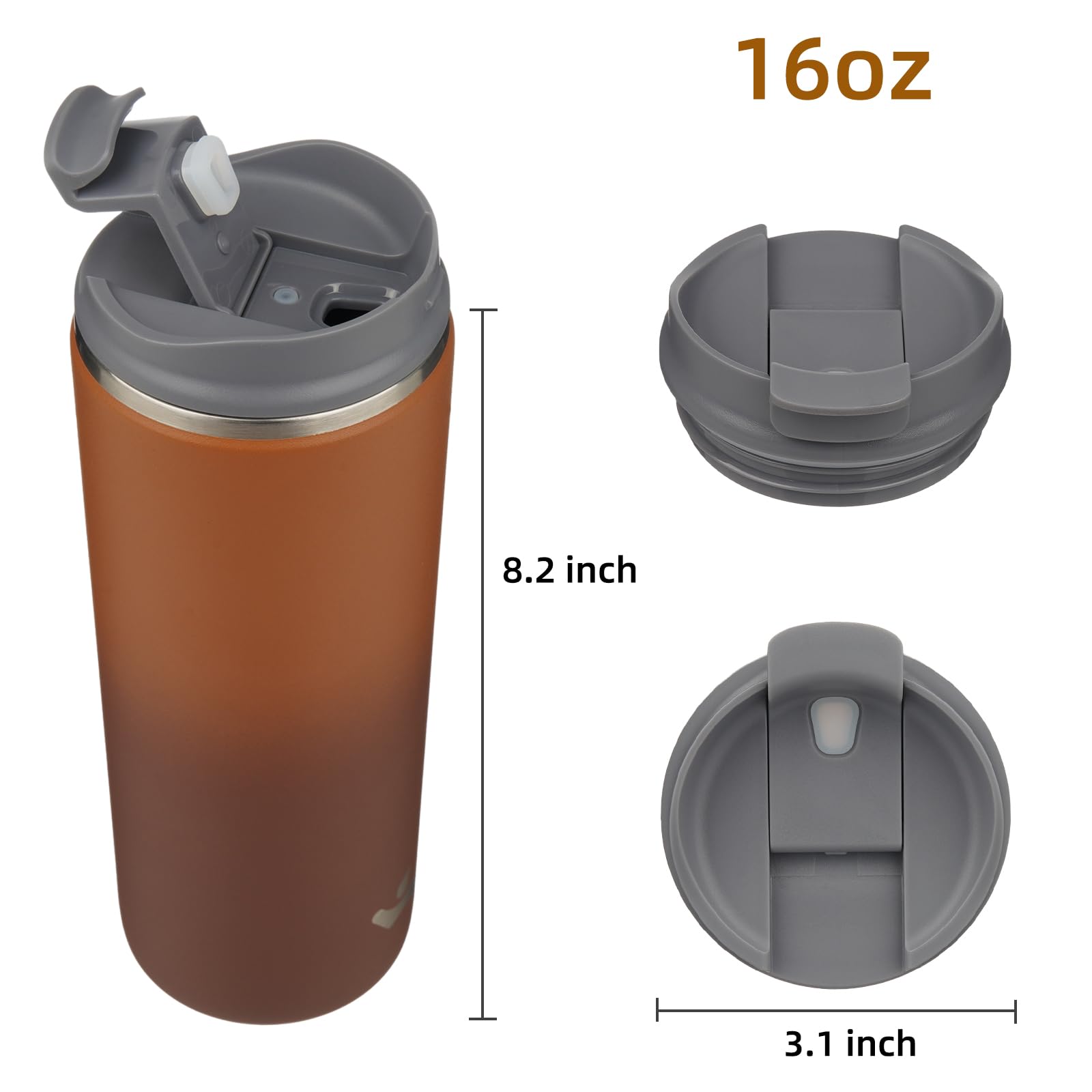 Tumbler With Lid, 16 Oz Travel Coffee Mug Double Wall Vacuum Stainless Steel Thermal Metal Cup