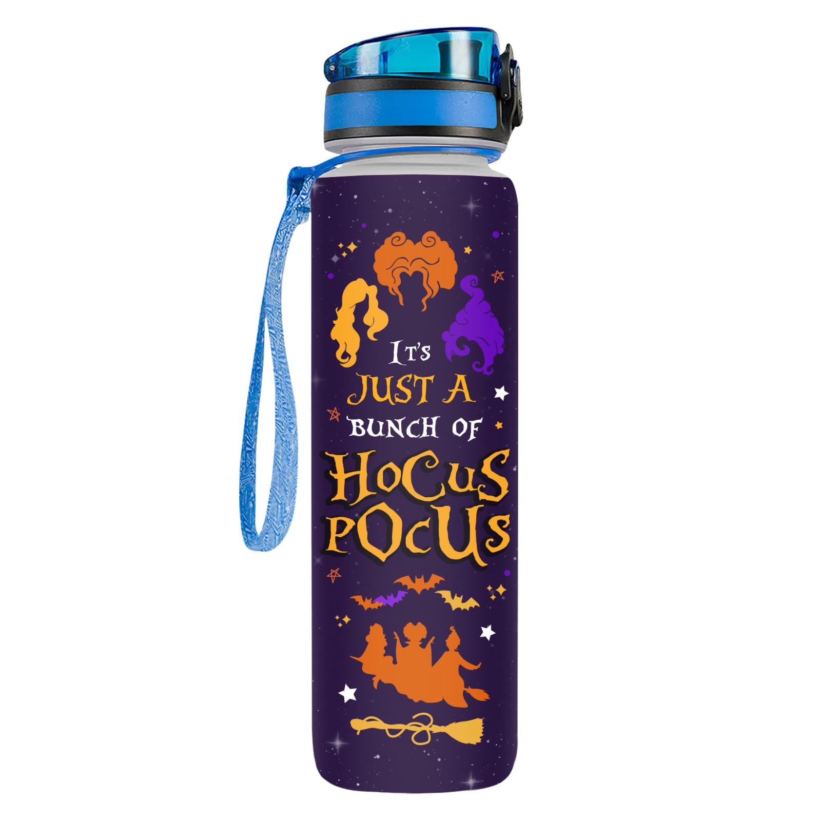 Hocus 32 Oz Water Track Bottle, Witch Water Bottle With Time Marker, Movie Characters Motivational