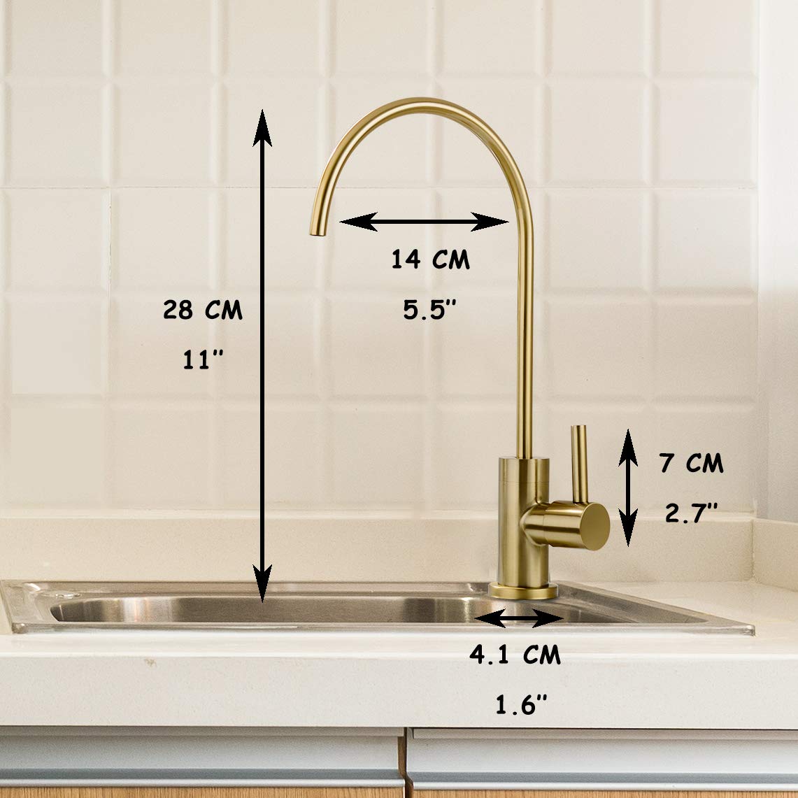 Pirooso Brushed Brass Water Filter Faucet - 360° Swivel Drinking Water Faucet For Kitchen Sinks, Compatible With Most Reverse Osmosis & Under Sink Filtration Systems, Elegant Brushed Gold Finish