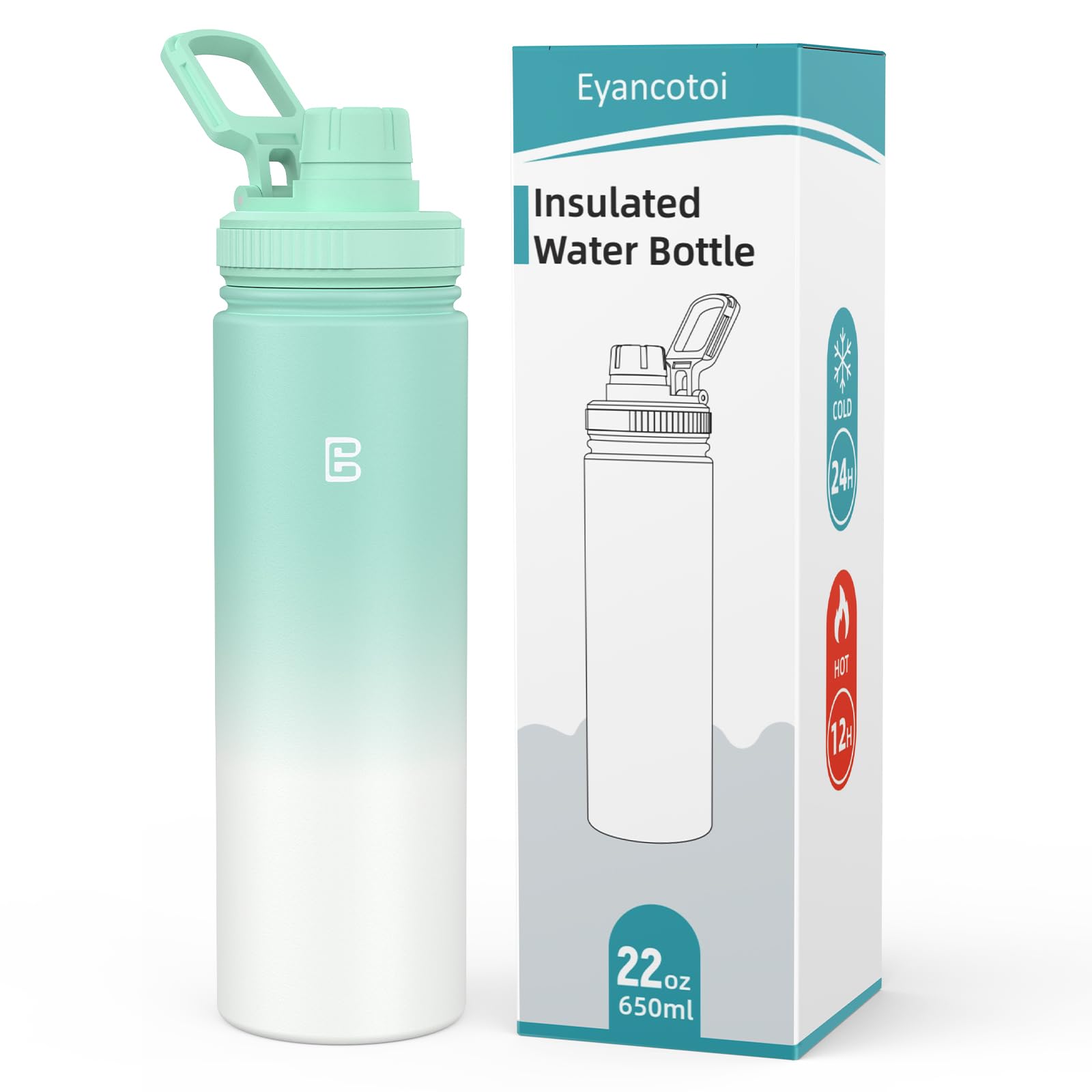 Insulated Water Bottle With Spout Lid, Reusable Stainless Steel Water Bottles With Handle