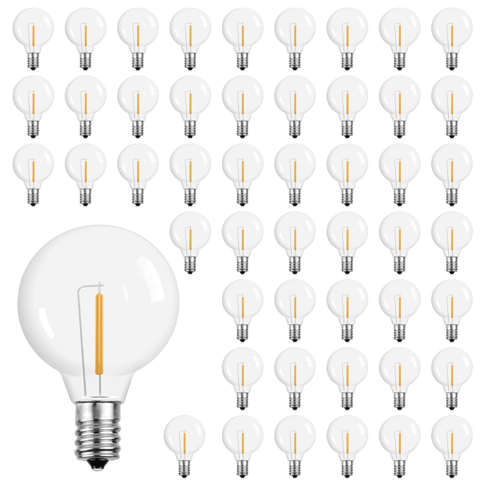Ecovania G40 Led String Light Bulbs,1.57 Inch Plastic Led Globe Patio Bulbs For Outdoor String Lights, E12 Candelabra Socket Base,1 Watt Equvalent To 5Watt Incandescent Bulbs,Warm White, 50Pack