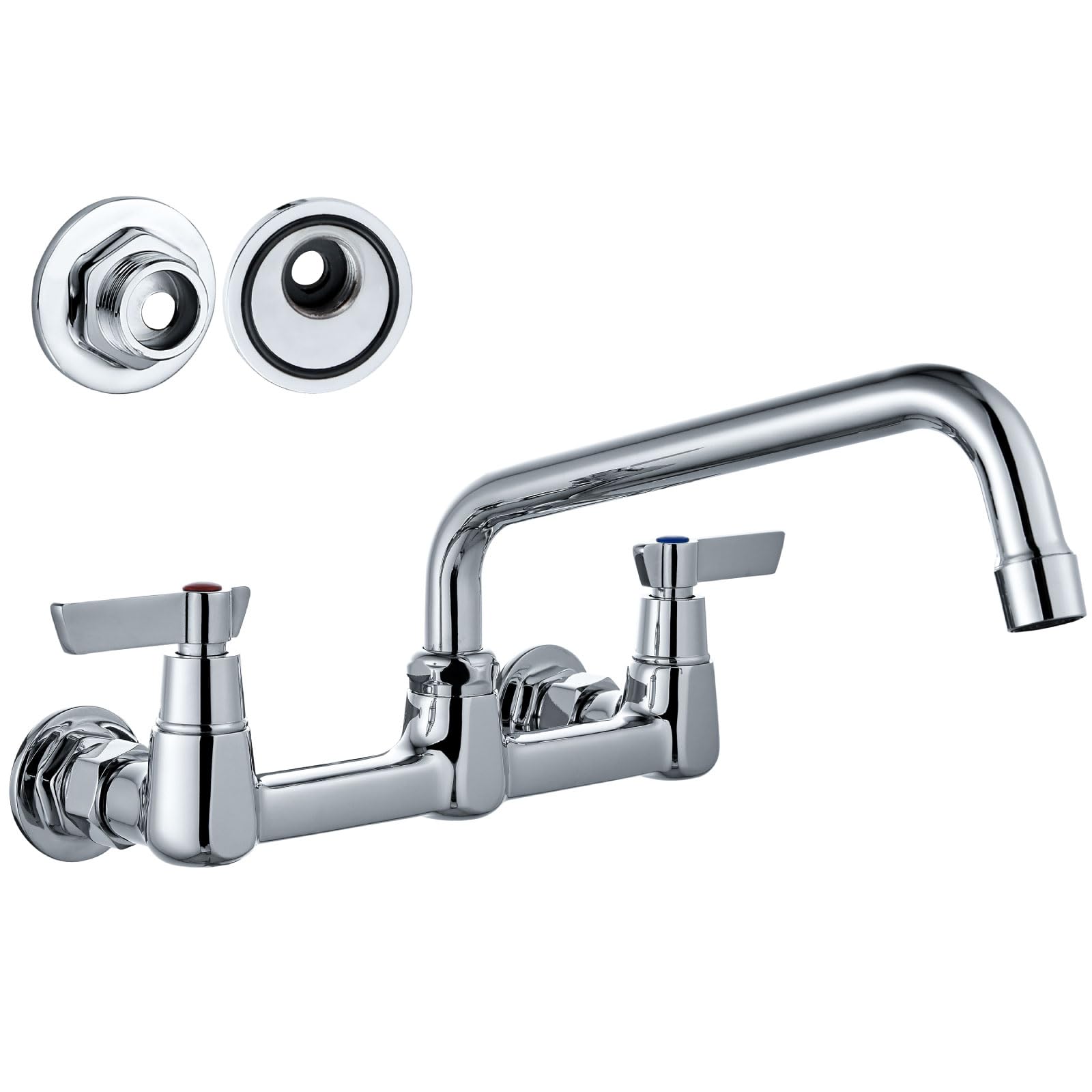 Airuida Chrome Polish Wall Mount Kitchen Sink Faucet Commercial Sink Faucet 8 Inch Center Kitchen Tap Restaurant Mixer For Laundry Room With 2 Hole Double Handles 360 Rotatable 8 Inches Swivel Spout